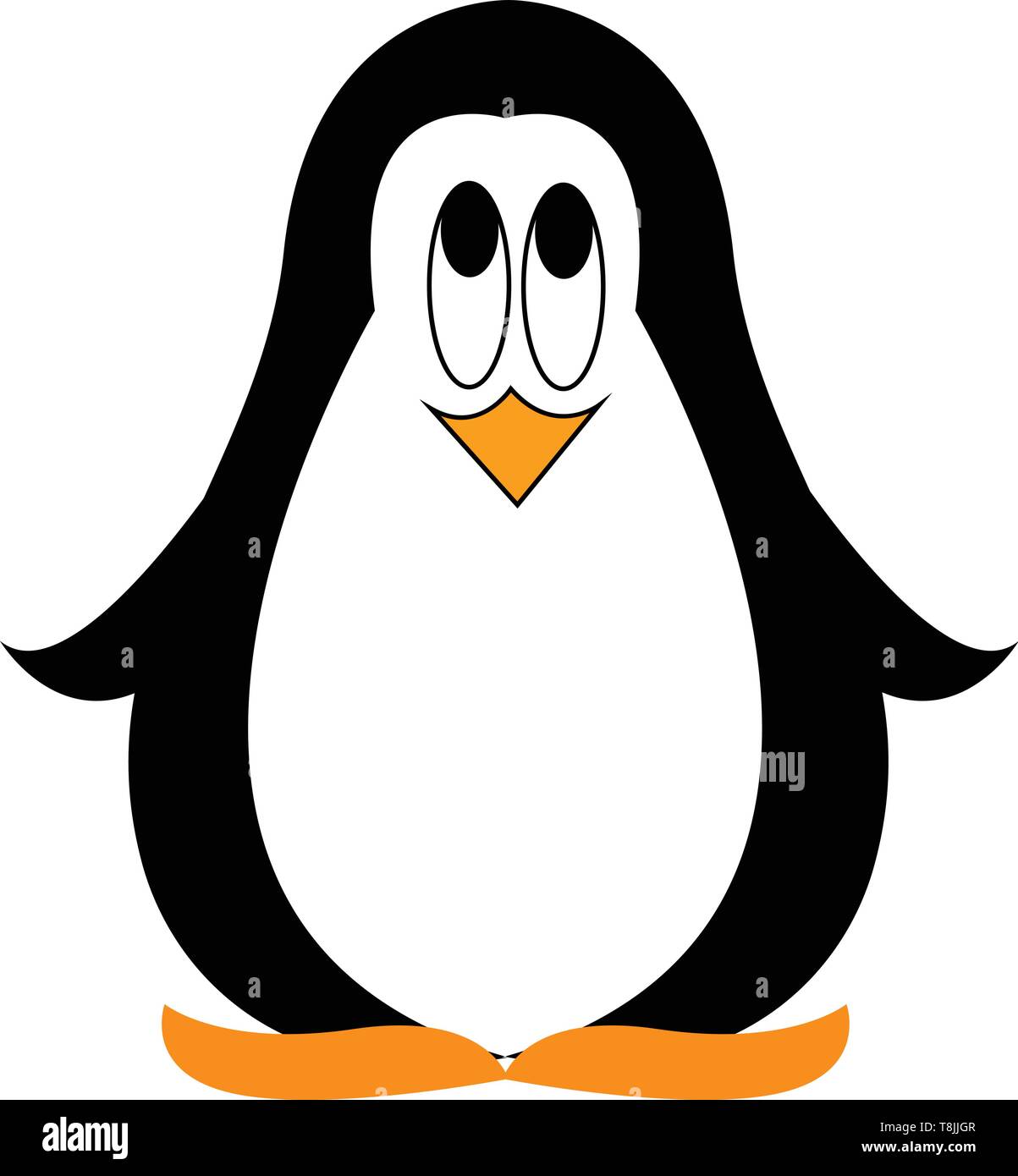 A cute little penguin with a yellow triangular beak looking up, vector ...