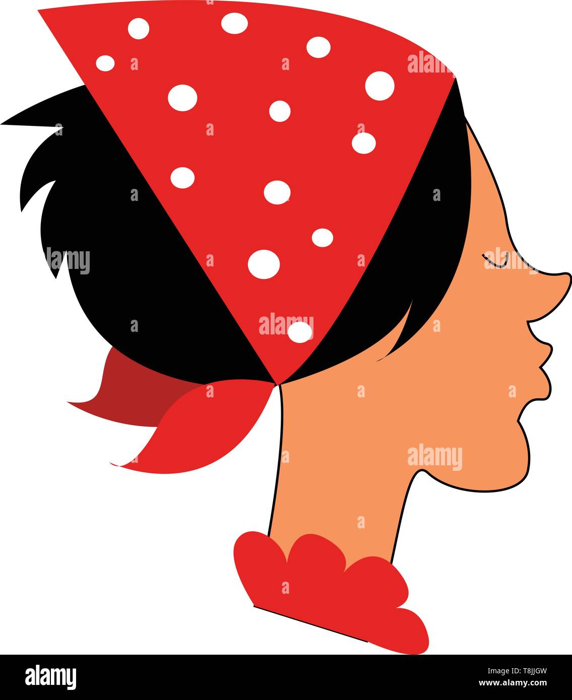 A woman with short black hair wearing a red bandana with white spots on her  head, vector, color drawing or illustration Stock Vector Image & Art - Alamy