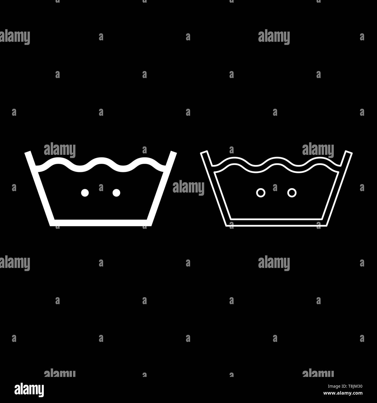 Wash in warm water Clothes care symbols Washing concept Laundry sign icon outline set white