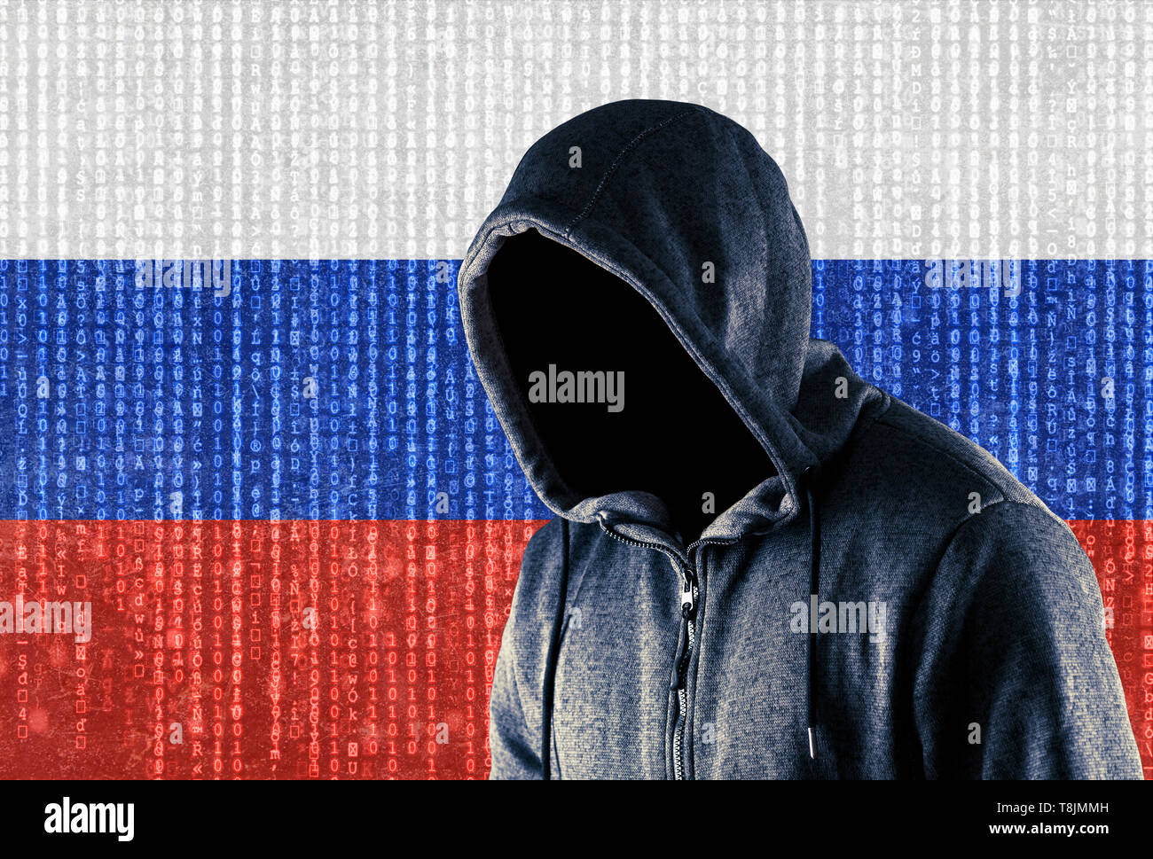 Russian hooded computer hacker Stock Photo