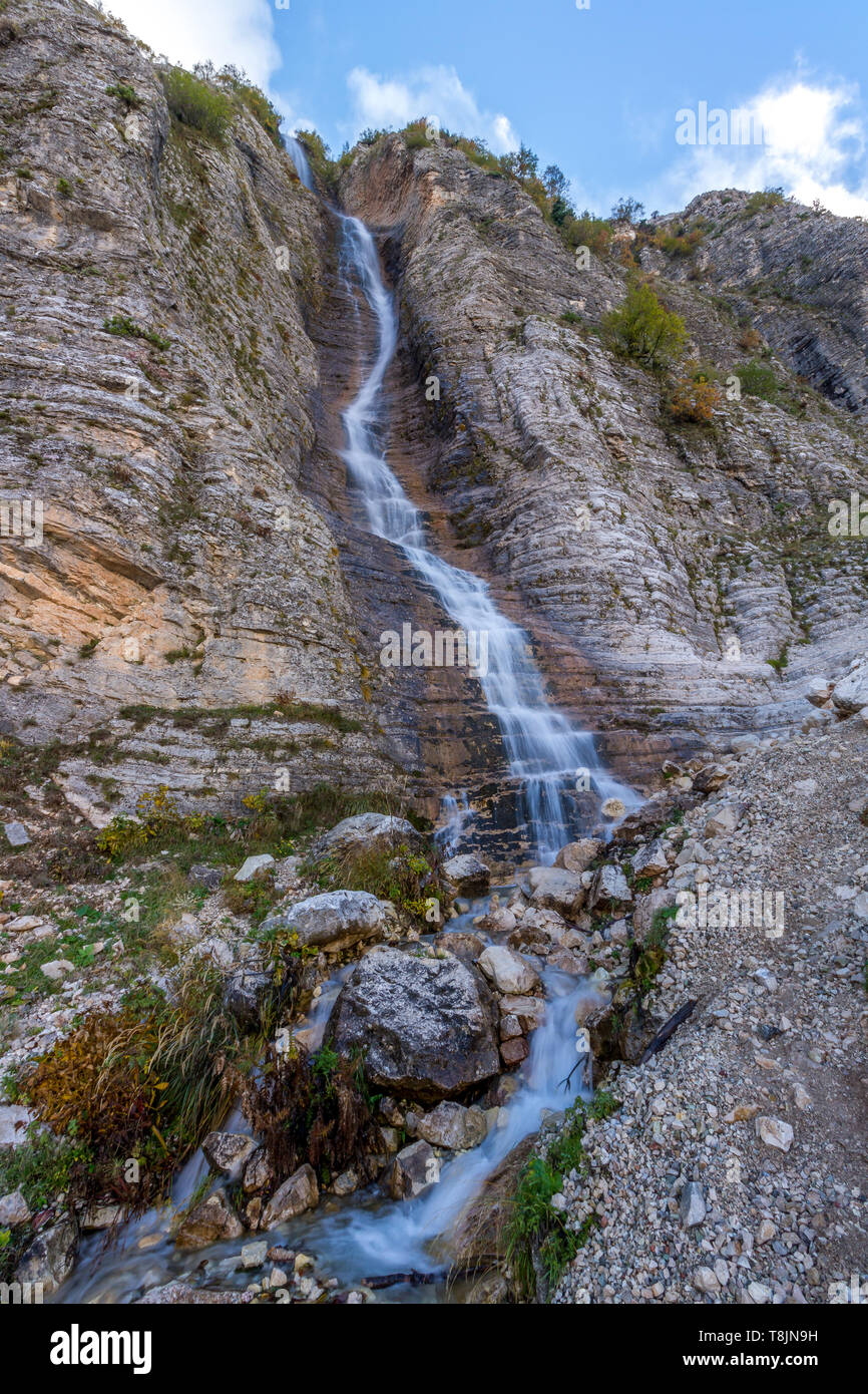 The waterfalls of Kefalovryso, very close to the villages of Pramanta and Melissourgoi, in Tzoumerka mountains, Arta and Ioannina, Epirus, Greece. Stock Photo