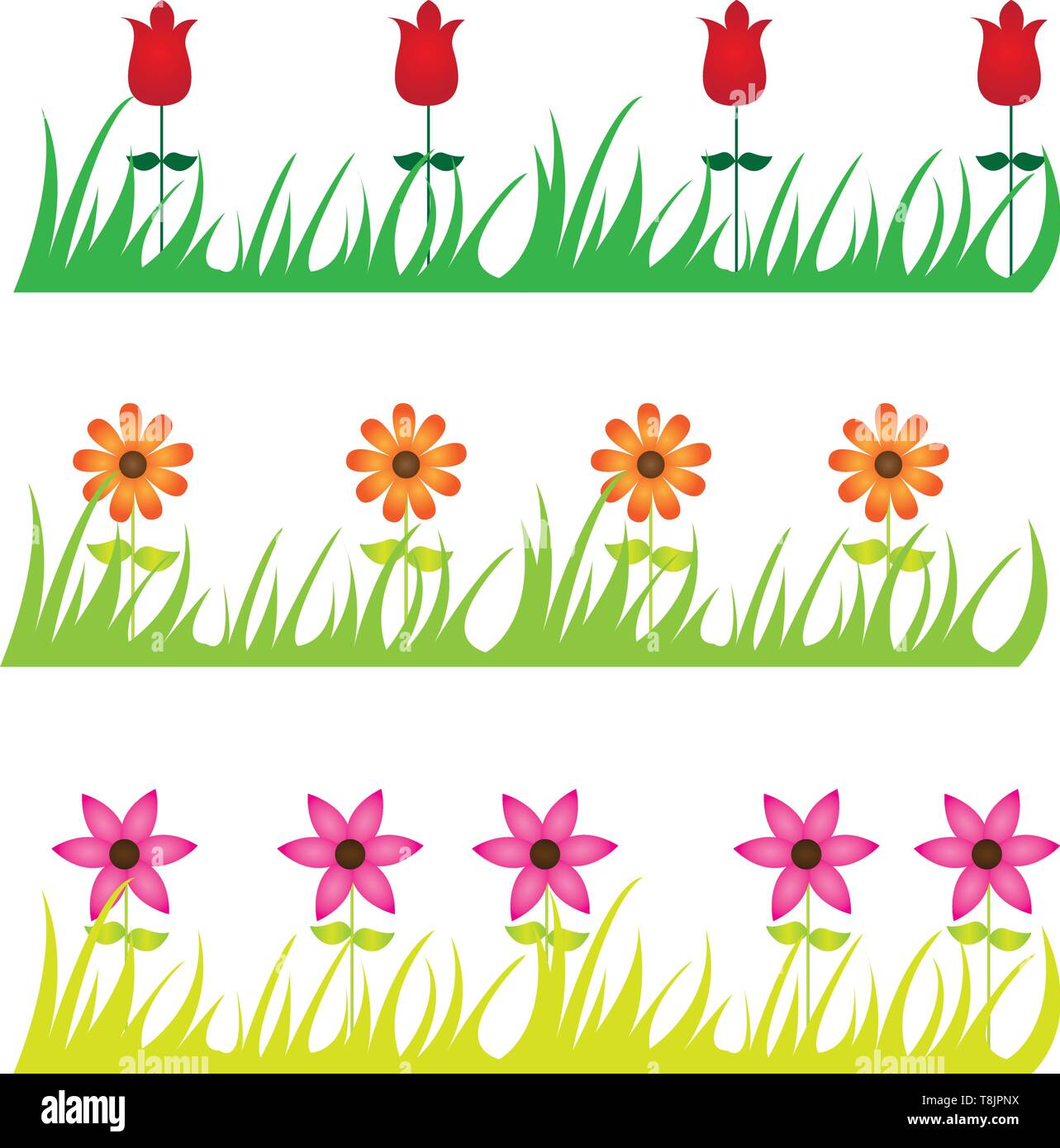 cute flowers and grass cartoon isolated over white background ve Stock  Vector Image & Art - Alamy