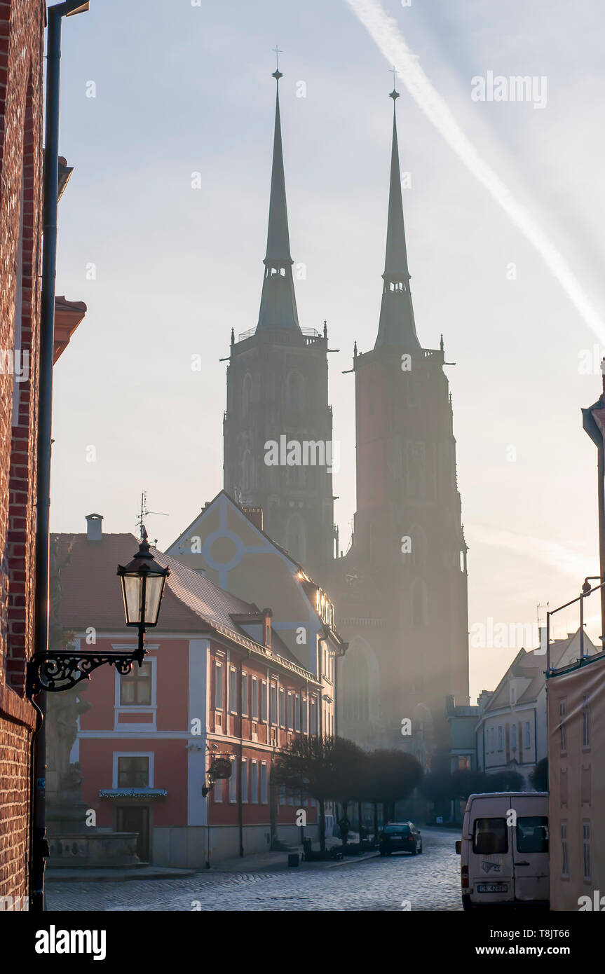 The Cathedral of St. John the Baptist in Wrocław against morning sun. Poland Stock Photo