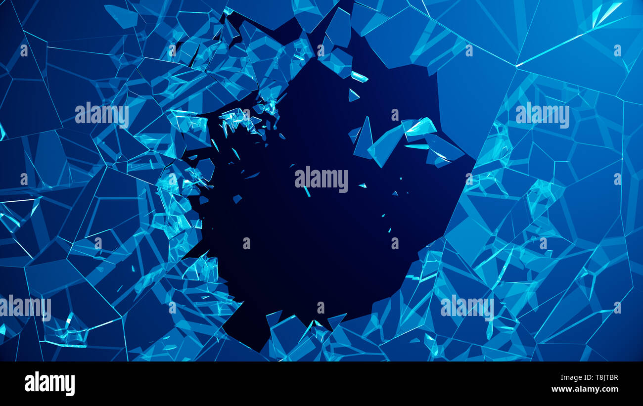 3d Illustration Wall Of Glass With A Hole In The Center Of