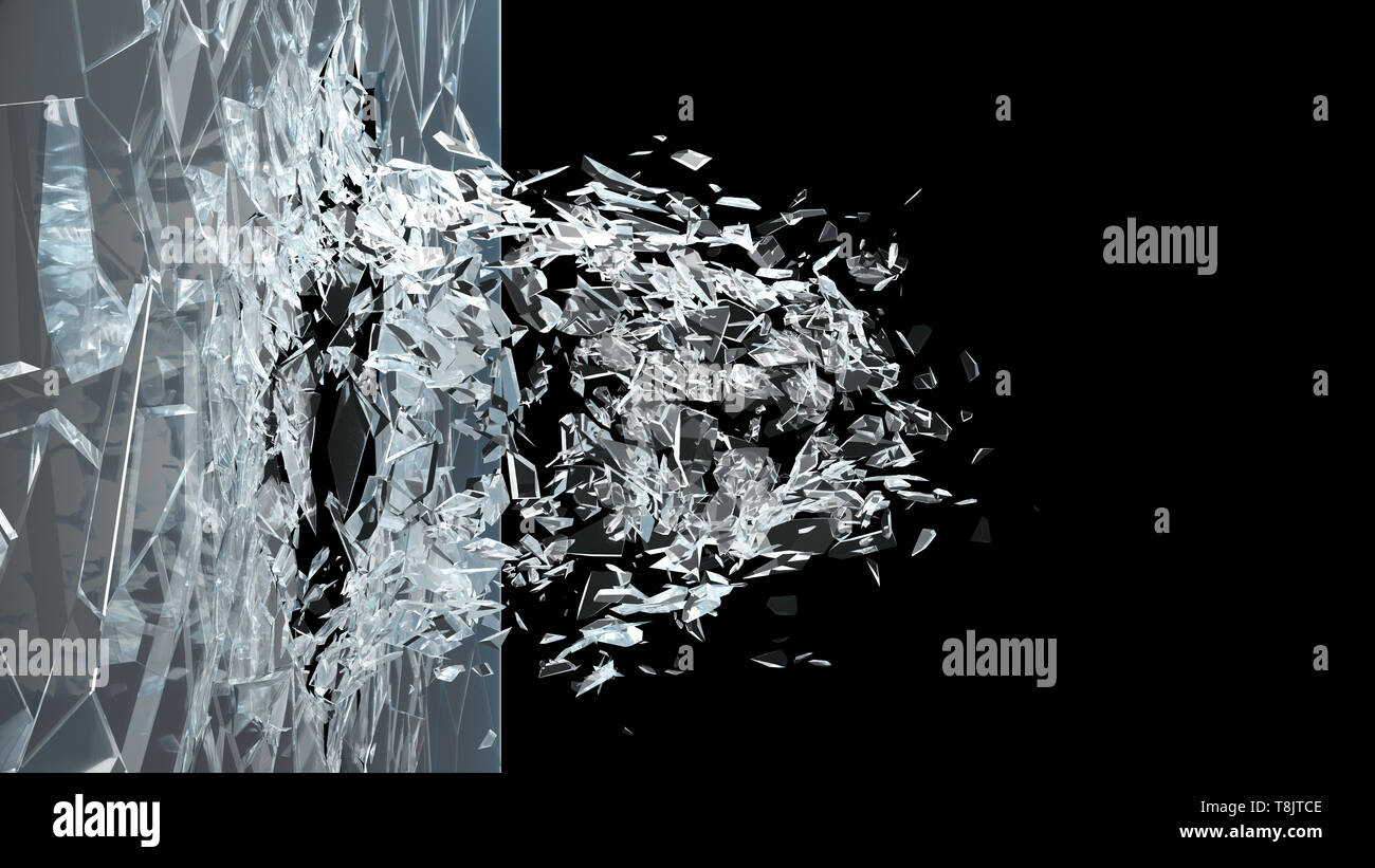 Abstract broken glass into pieces. Wall of glass shatters into small  pieces. Place for your banner, advertisement. Explosion caused the  destruction of Stock Photo - Alamy