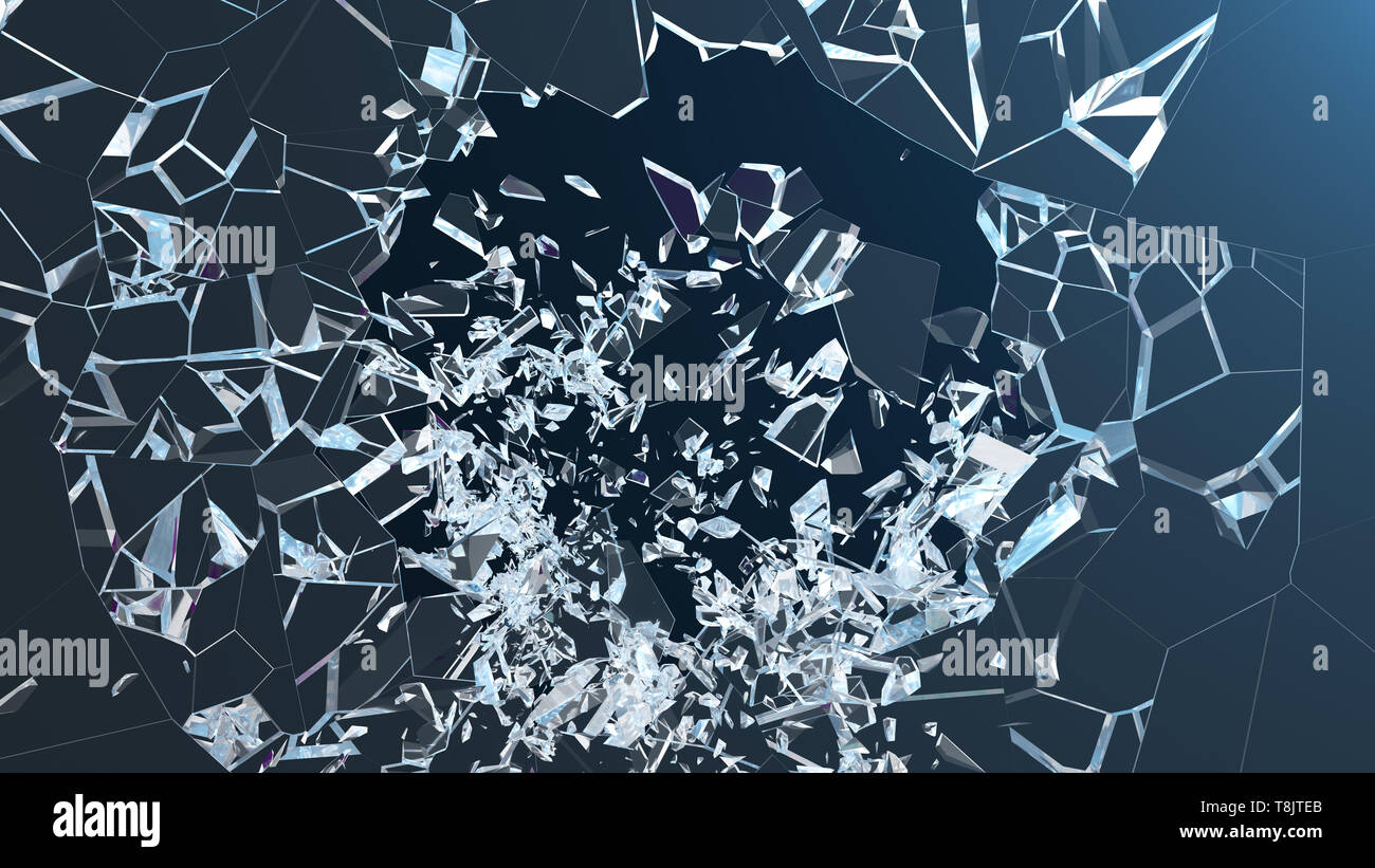 3d Illustration Wall Of Glass With A Hole In The Center Of