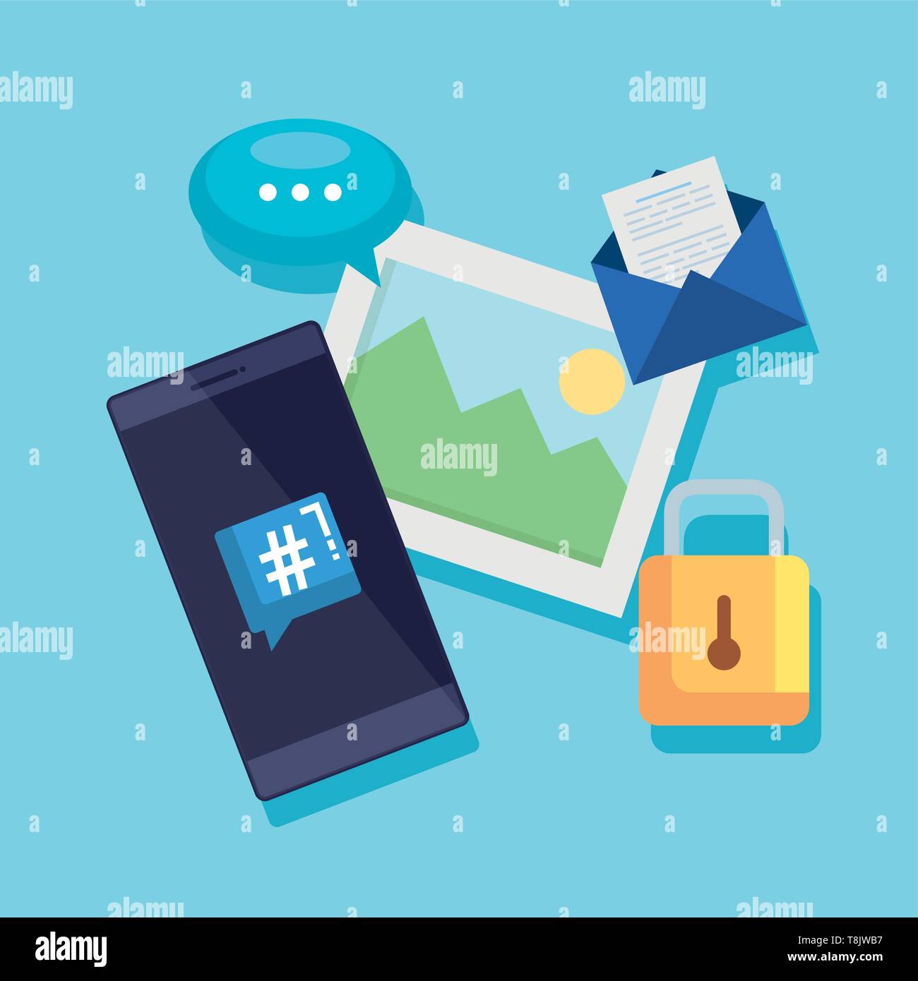 smartphone technology with chat bubble and letter information Stock ...