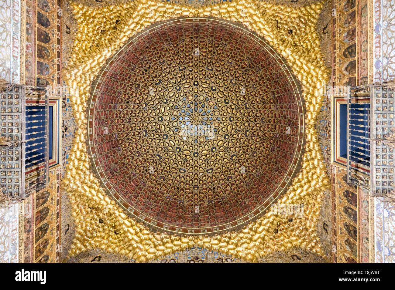 The Hall of the Ambassadors, Cupola, Alcazar of Seville Spain Stock