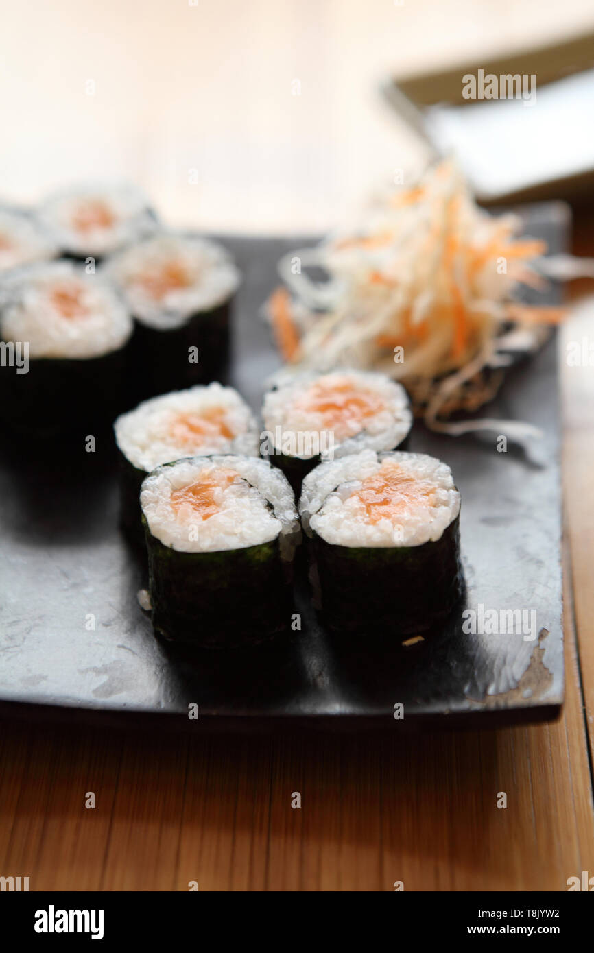Salmon Maki sushi Stock Photo - Alamy