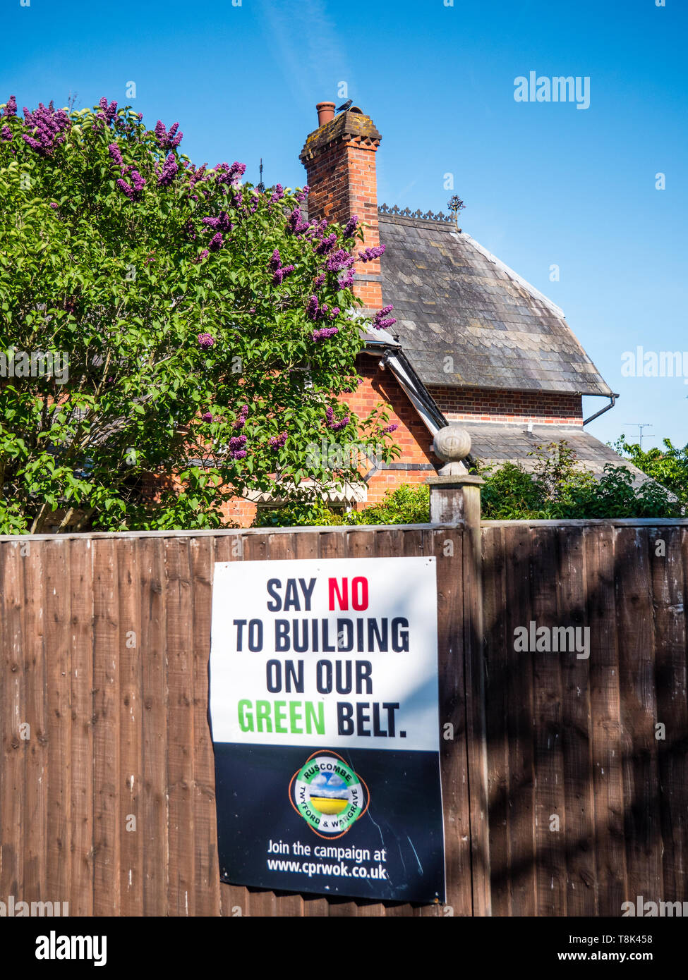 Say No To Green Belt Sign, Twyford, Berkshire, England, UK, GB. Stock Photo