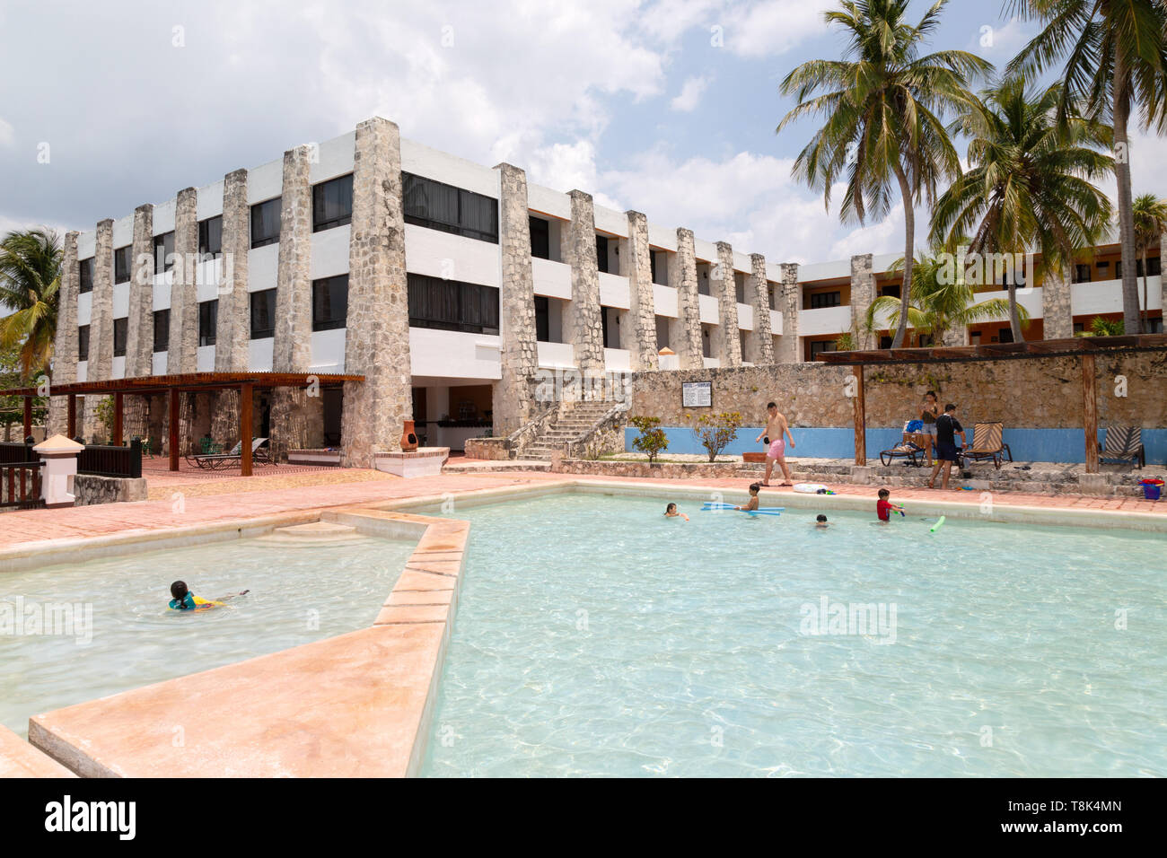 Mexico Hotel - the Hotel Tucan Siho Playa and swimming pool, on the coast of Campeche, Gulf of Mexico, Yucatan, Mexico Latin America Stock Photo