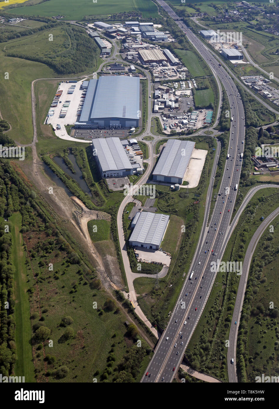 aerial view of the Markham Vale area at junction 29a of the M1 Stock Photo