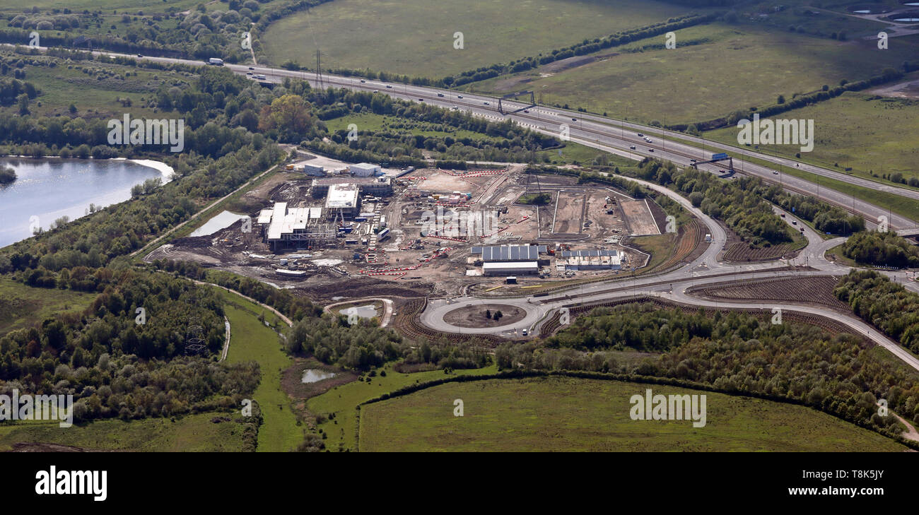 aerial view of Leeds Skelton Lake Services - Extra - M1 J45 under construction Stock Photo