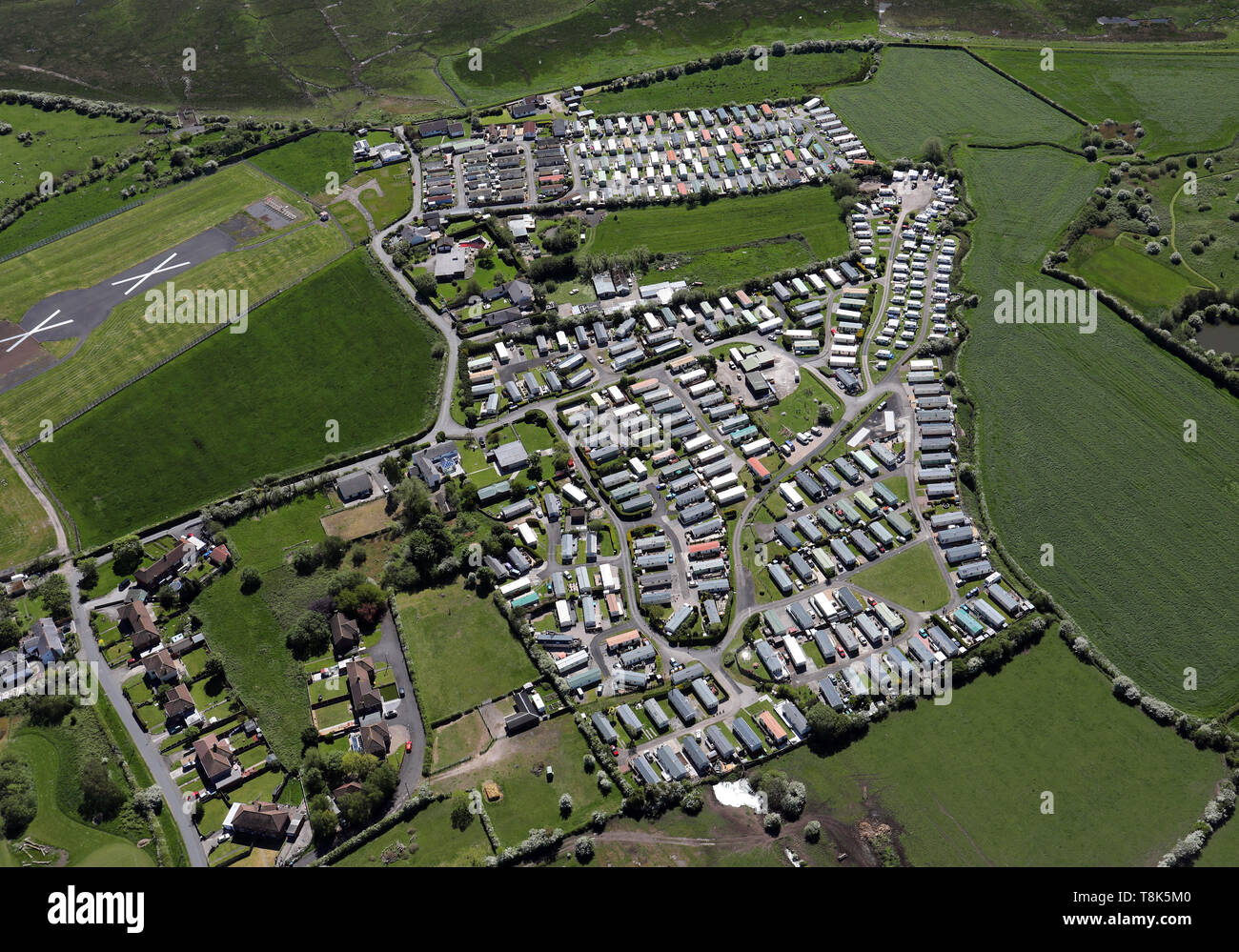 aerial view of Bank Lane Caravan Park & Sea View Caravan Park, Warton, near Preston, Lancashire Stock Photo