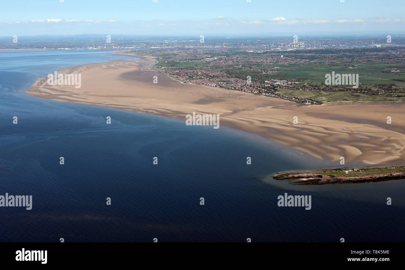 aerial view of the northern end of the Wirral with towns such as West Kirby, Hoylake, Meols & Wallasey visible. Merseyside Stock Photo