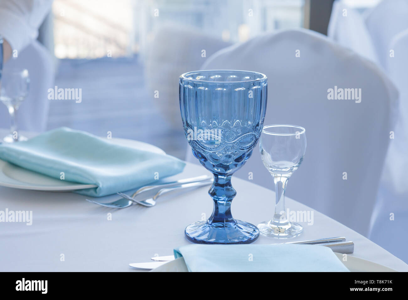 Table setting for wedding table, close-up of glasses Stock Photo