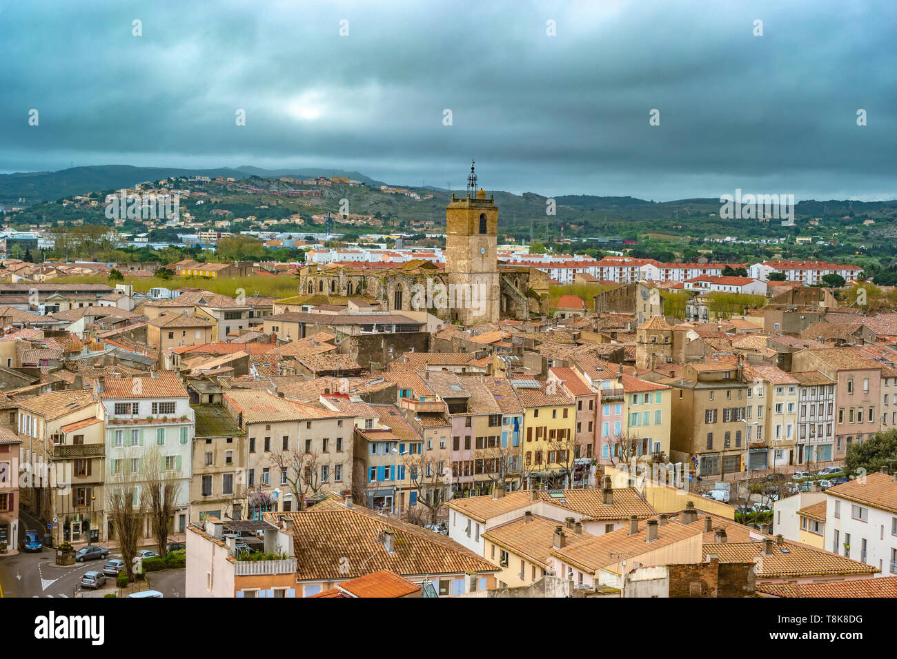 Narbonne, panoramic view of the old town in south France. View of Narbonne from the center to the North. Stock Photo