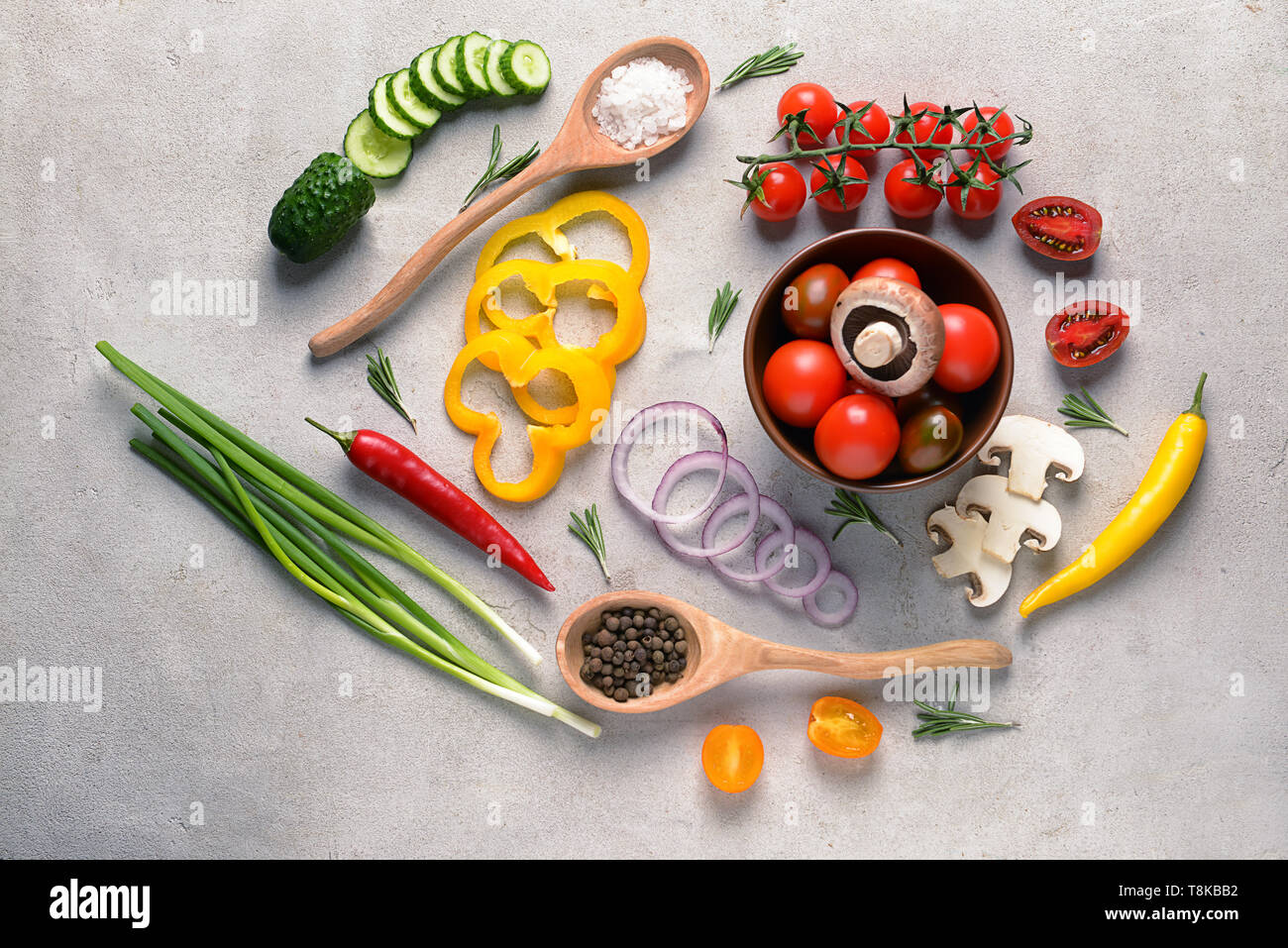 Flat lay composition with fresh vegetables on light background Stock ...