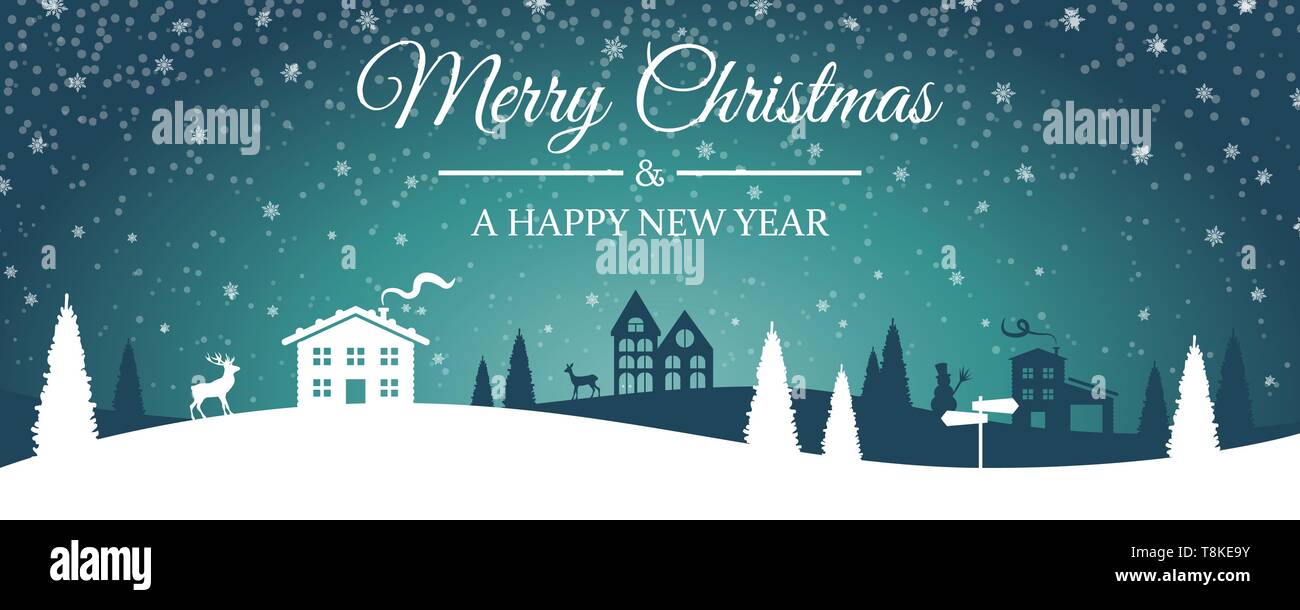 Merry christmas winter landscape skyline silhouette Stock Vector Image ...