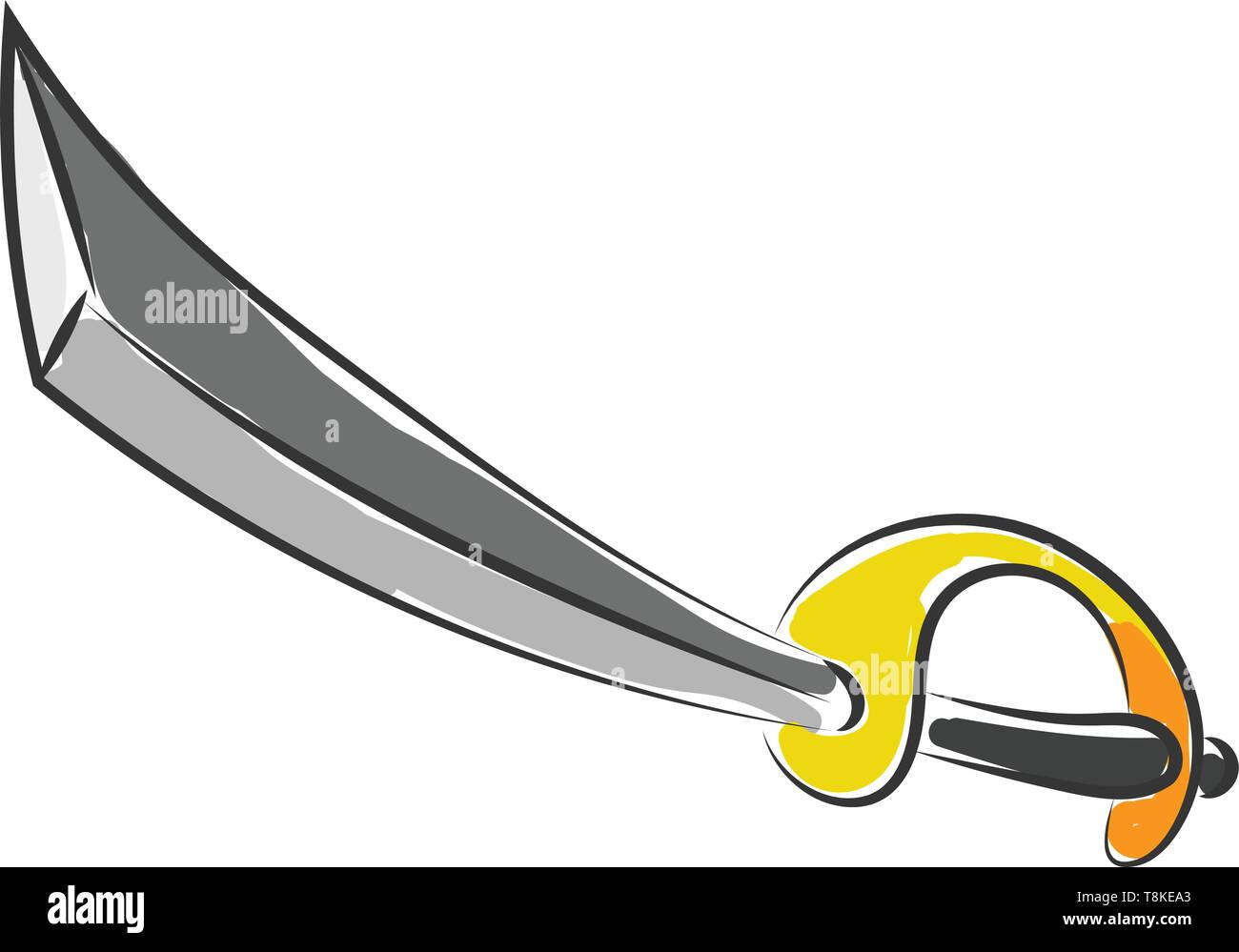 Painting of the sword with a long metal blade and a yellow handguard used to administer various physical punishments., vector, color drawing or illust Stock Vector
