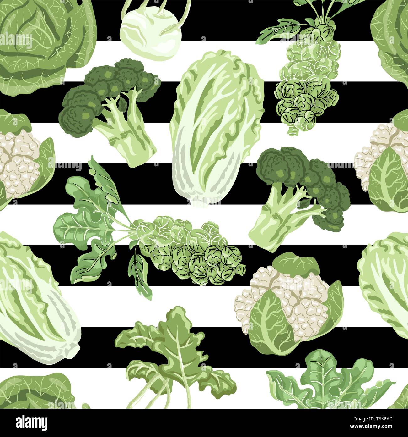 Seamless pattern with a variety cabbages. Vector illustration for your design Stock Vector