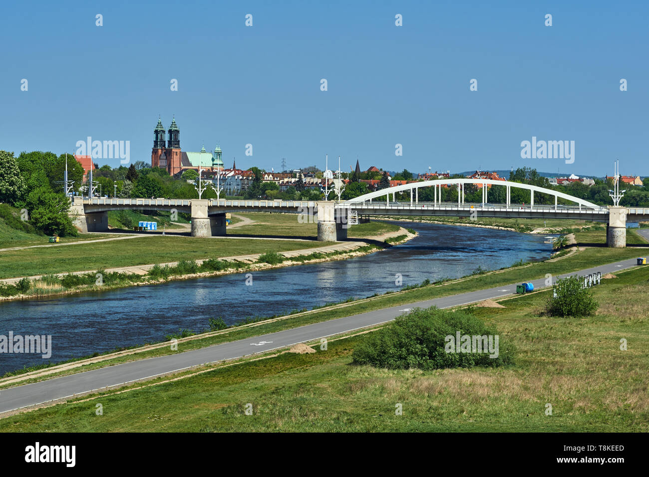 Bridge on the river Warta in the city of  Poznan Stock Photo