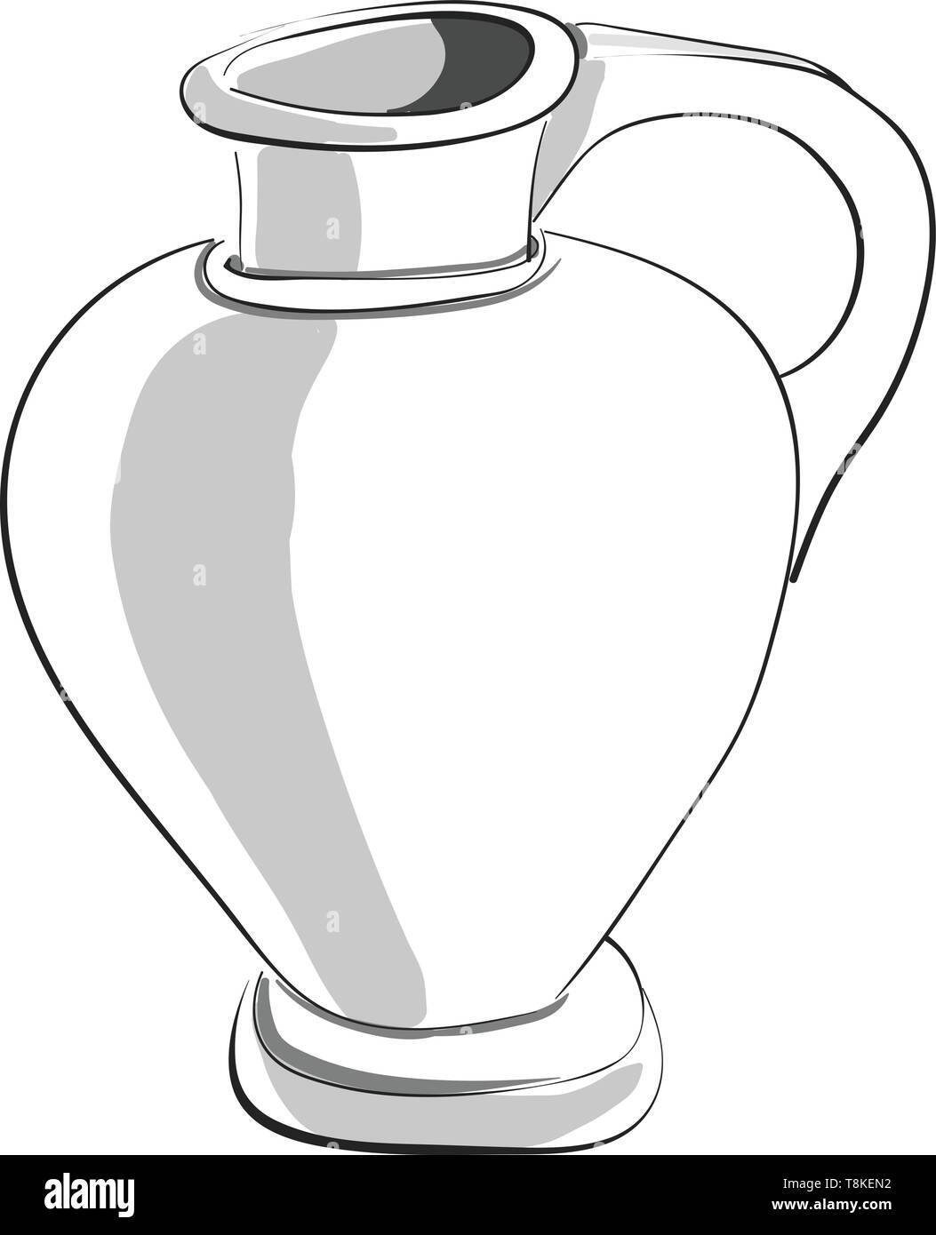 Painting of a large jug with a flat base, a handle, and a very narrow-raised opening at the top for pouring the liquid filled in, vector, color drawin Stock Vector