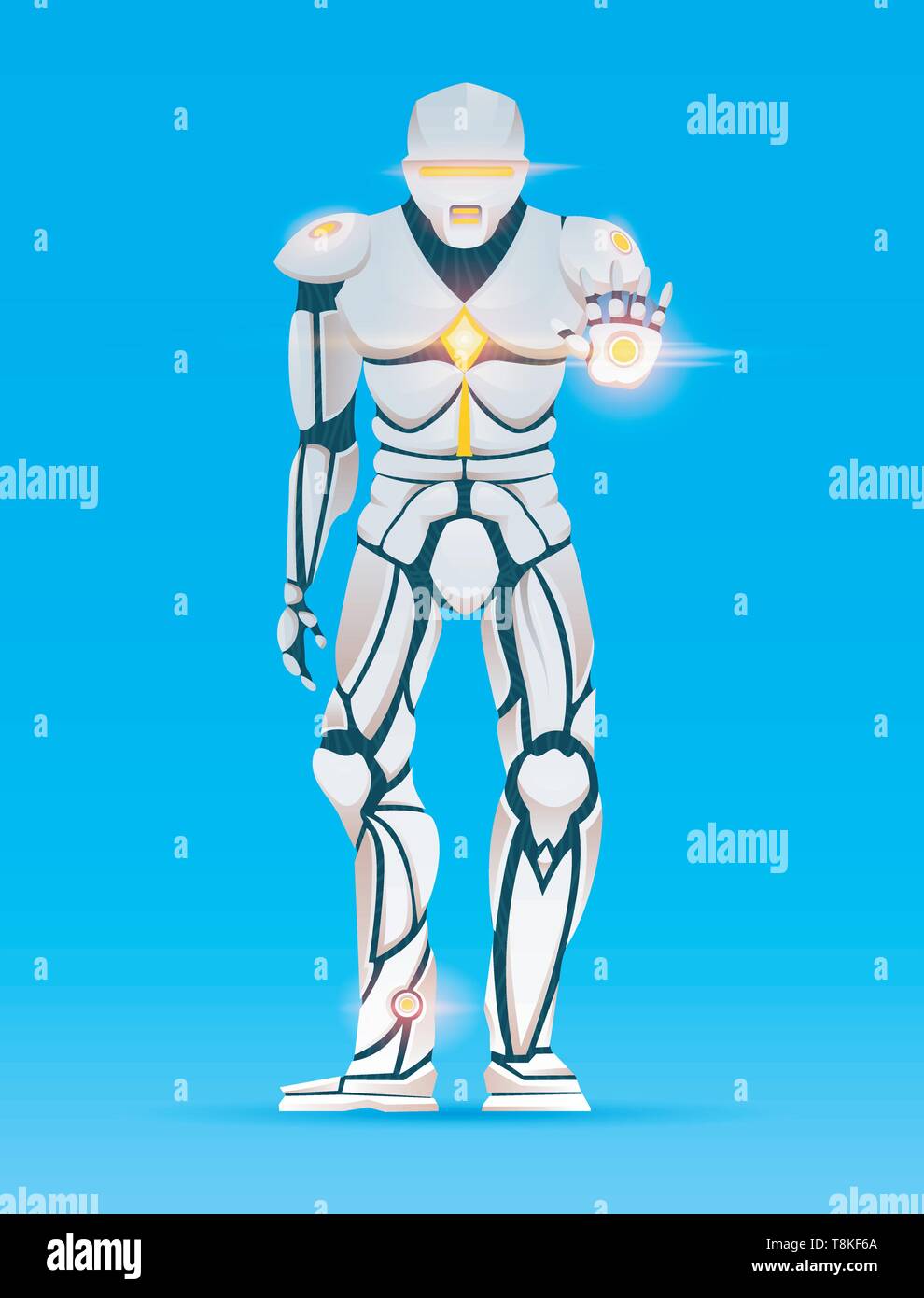 Stylish Cyborg Man Humanoid Robot With Artificial Intelligence Ai Character Shows Gestures Android Male Futuristic Vector Illustration In Cartoon Stock Vector Image Art Alamy