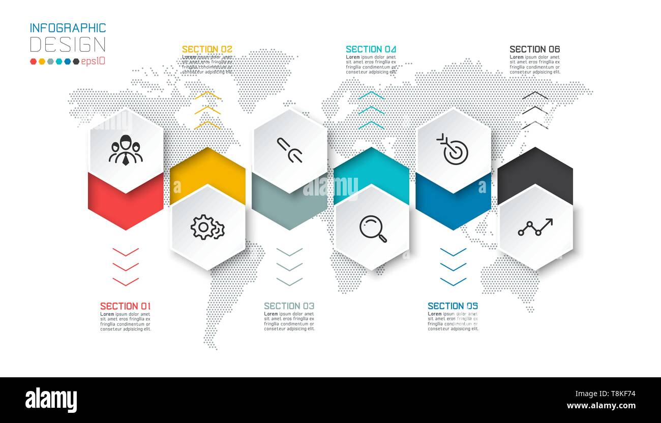 Business hexagon labels shape infographic groups bar. Stock Vector