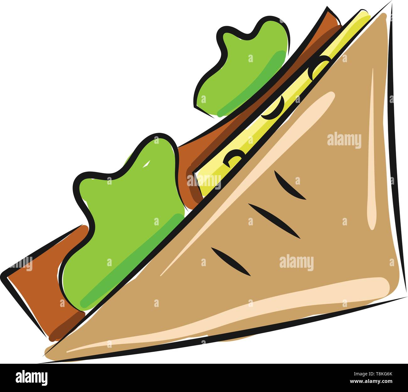 It is a ham sandwich with cheese., vector, color drawing or