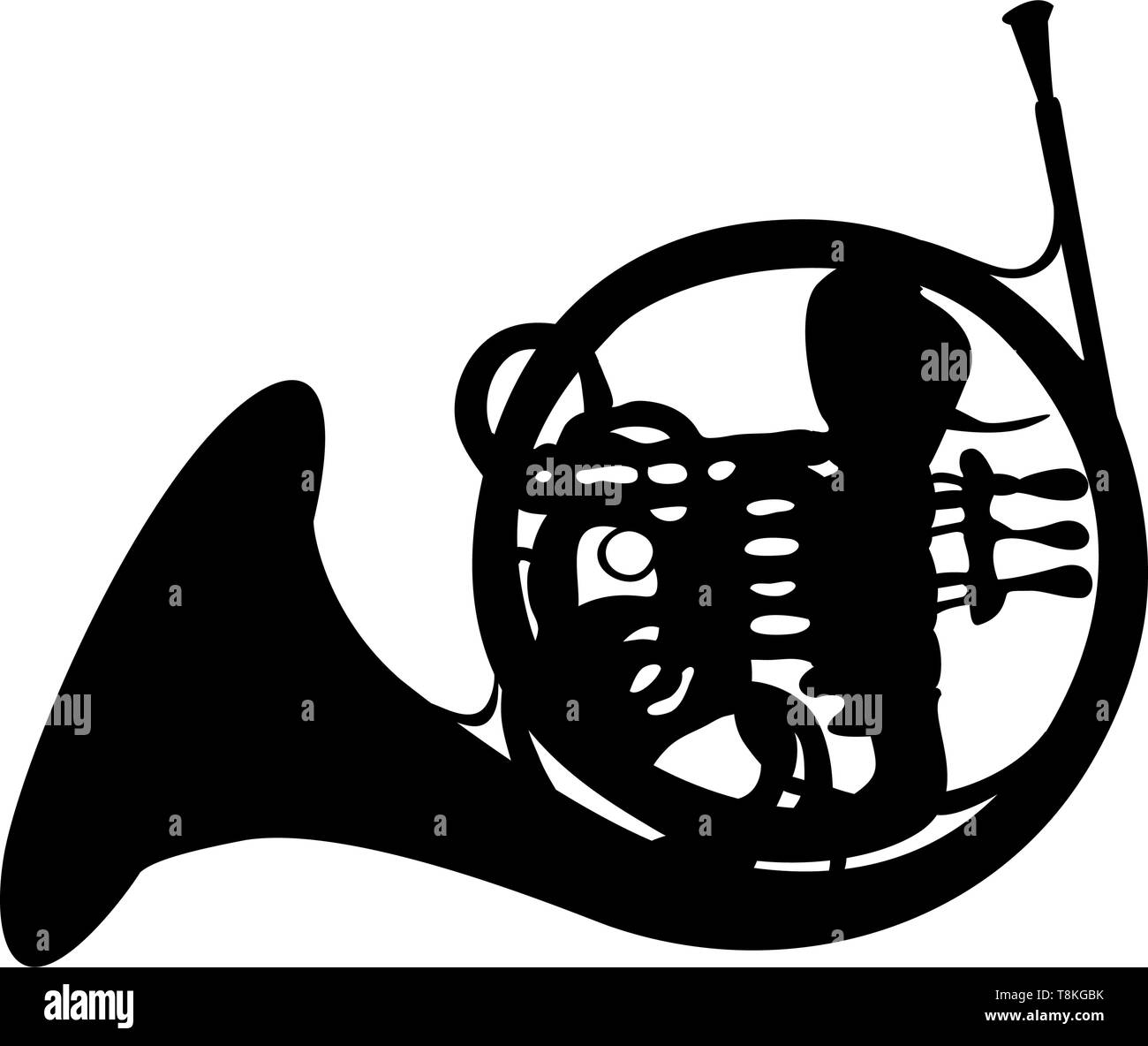 French Horn Wind Musical Instrument Silhouette. Vector Ilustration