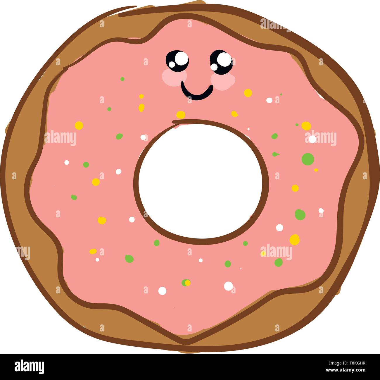 It is a small ringshaped sweet fried cake., vector, color drawing or