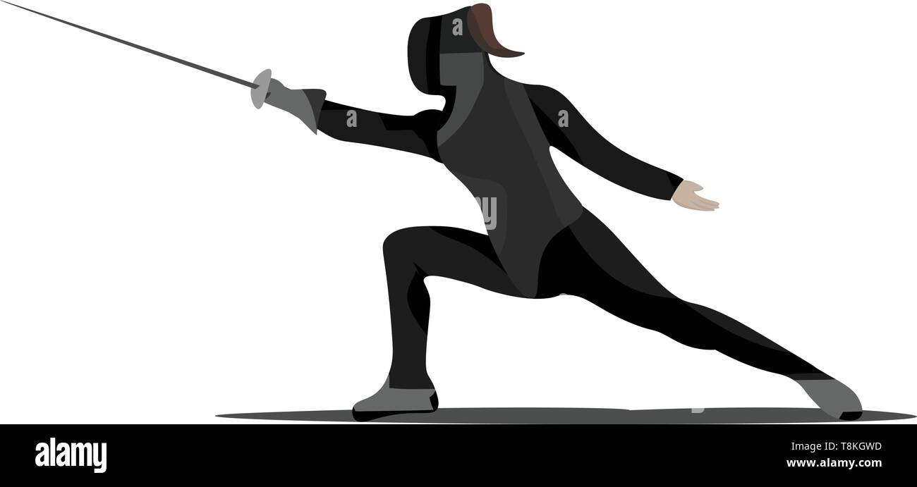 A colour illustration of a man fencing using a sword, vector, color drawing or illustration