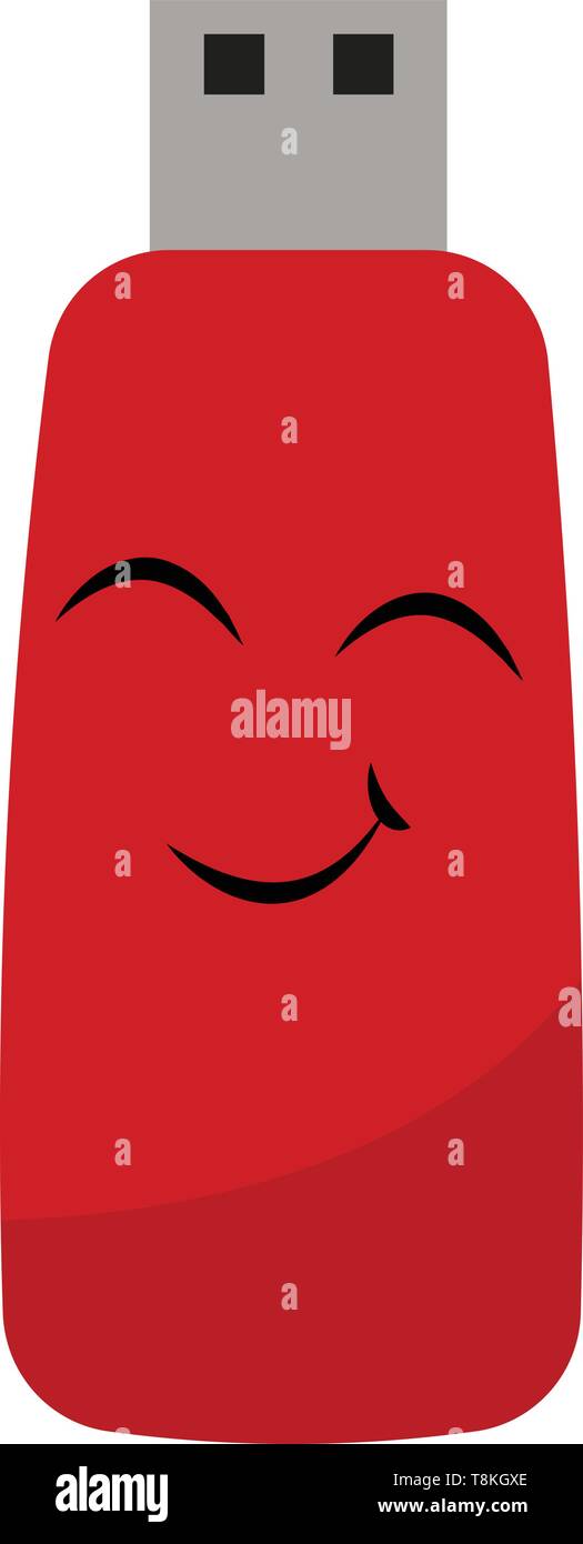 A colour illustration of a red coloured flash drive, vector, color drawing or illustration. Stock Vector