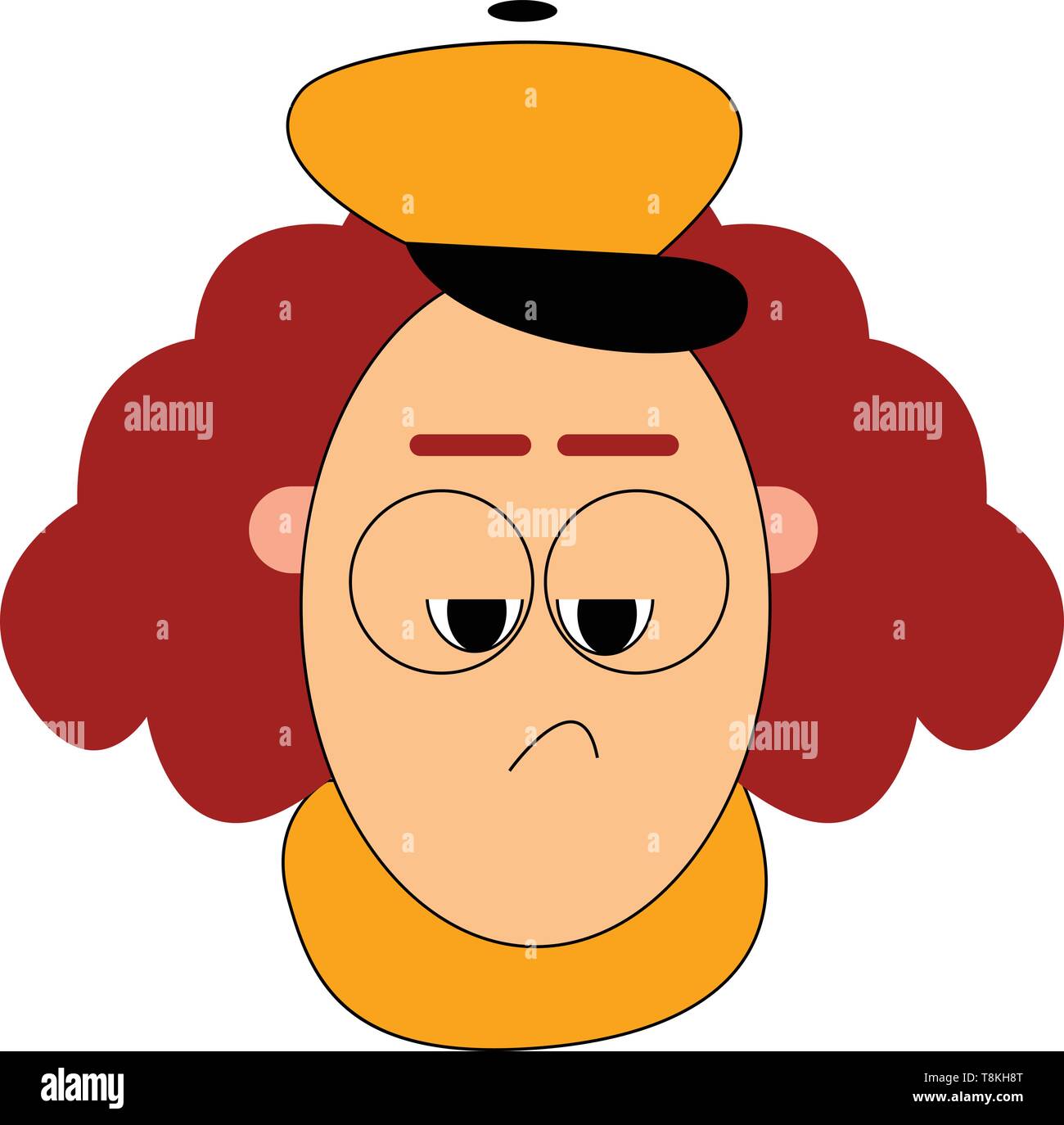 A yellow scarf worn by a sad lady wearing a yellow cap also, vector, color drawing or illustration. Stock Vector