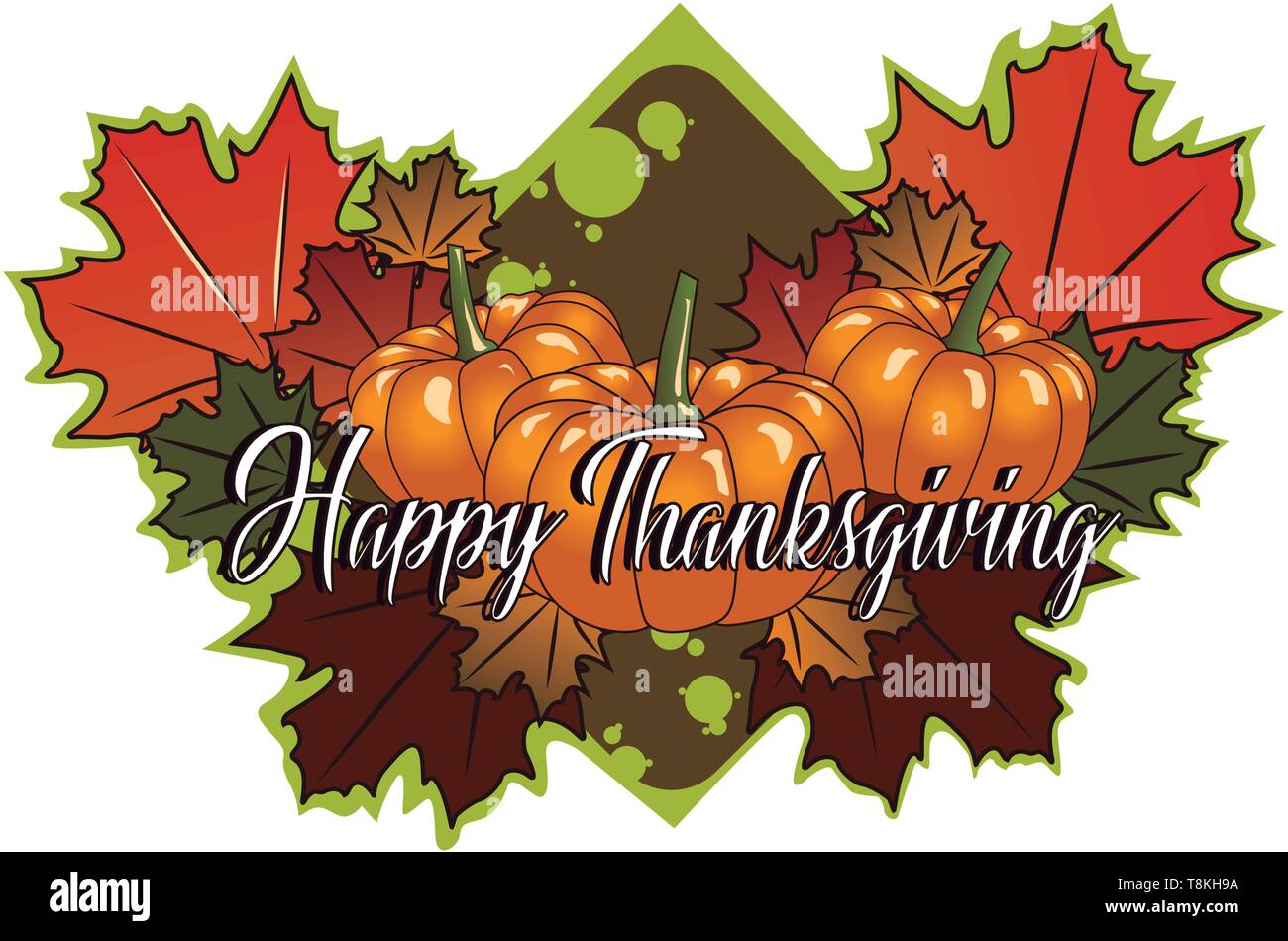 Pumpkins with autumn leaves, illustration, vector on white background. Stock Vector