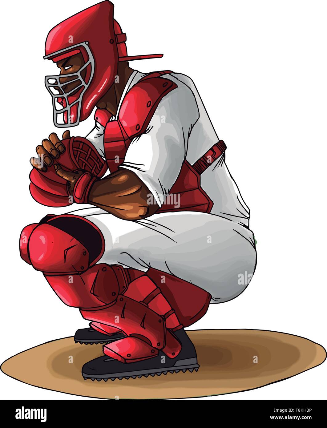 Baseball catcher ready to catch the ball, illustration, vector on white ...