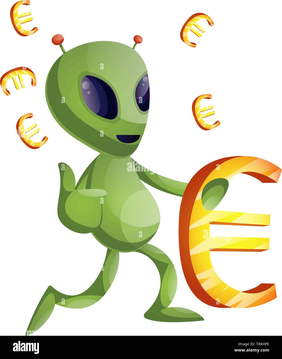 Alien with euro sign, illustration, vector on white background. Stock Vector