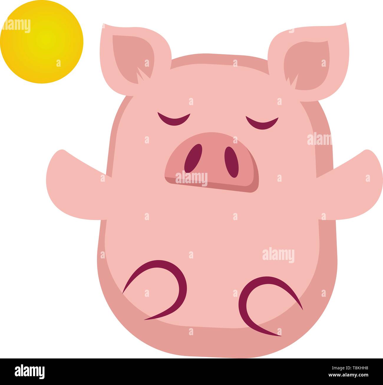 Piggy is meditating, illustration, vector on white background. Stock Vector