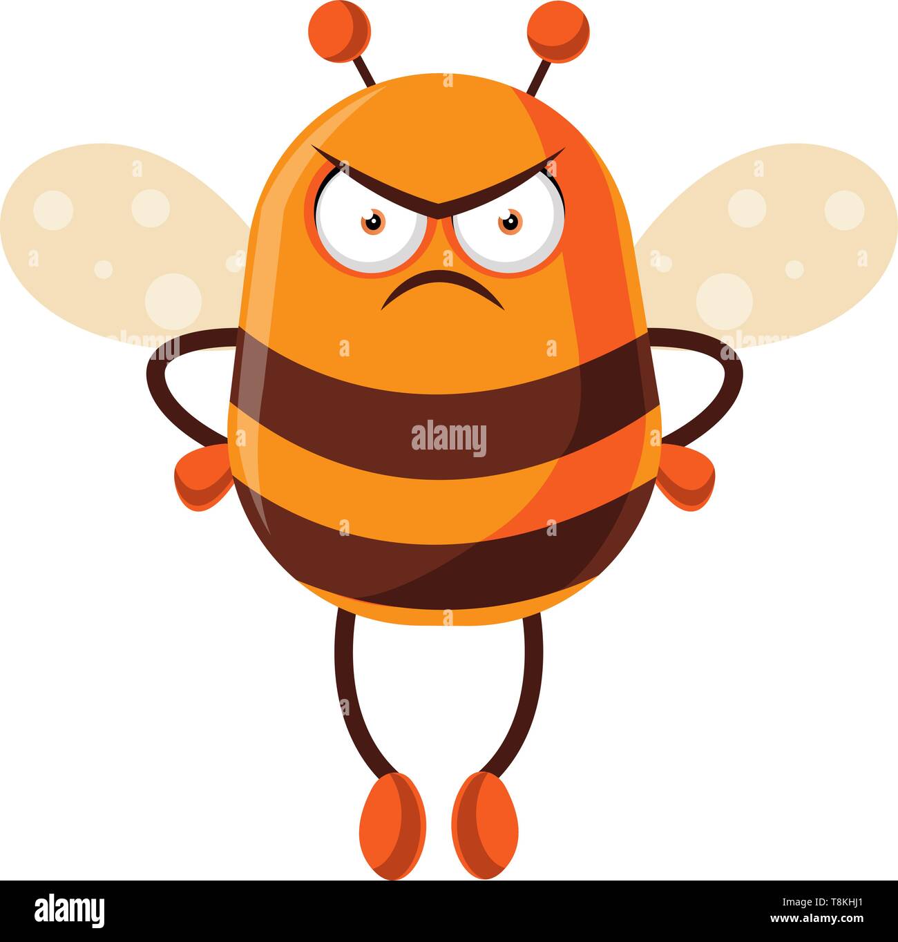 Bee looking mad, illustration, vector on white background. Stock Vector