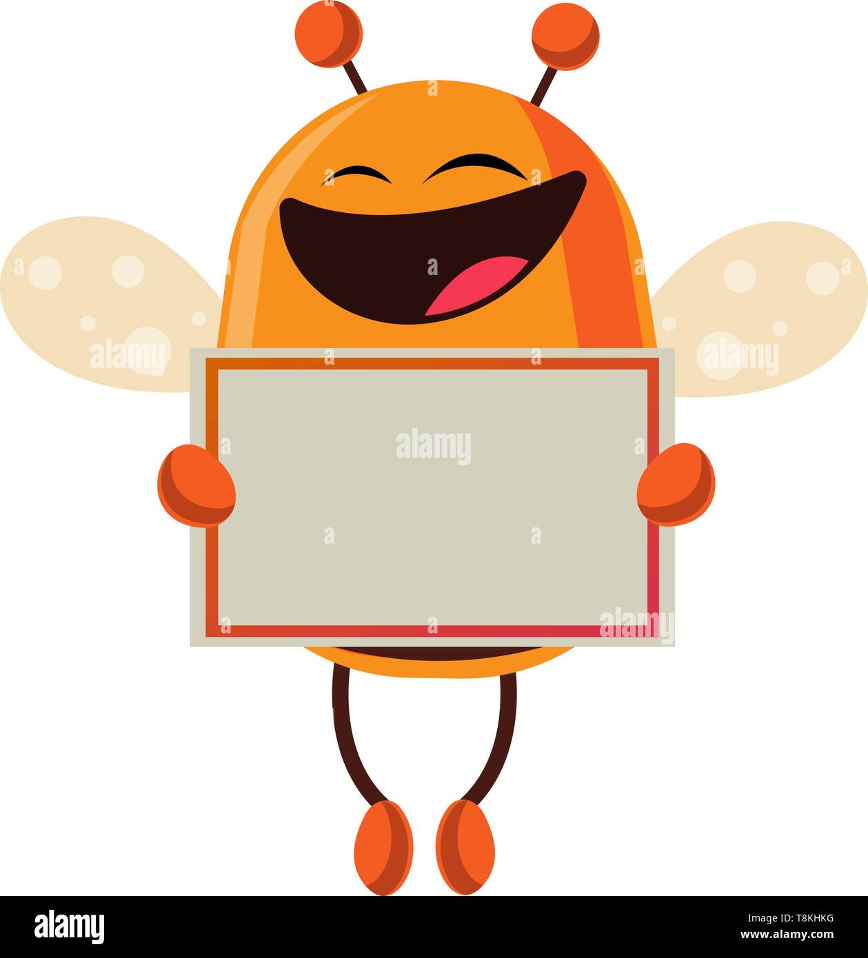 Bee is holding a sing, illustration, vector on white background. Stock Vector