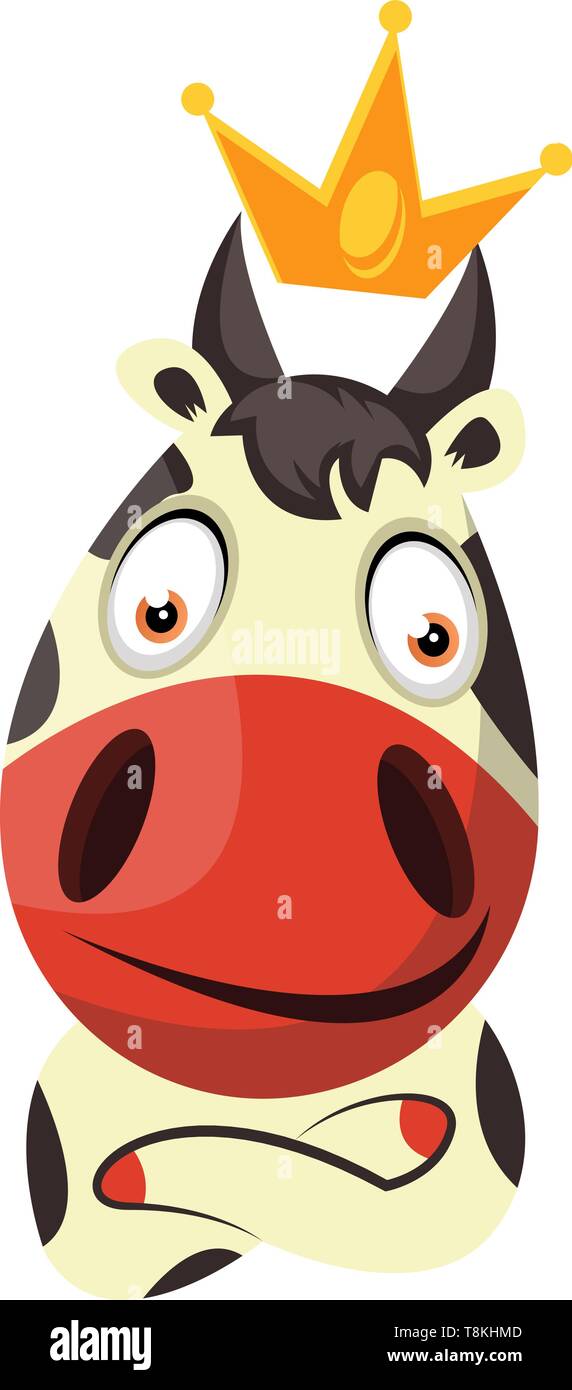 Cow with a crown on head, illustration, vector on white background