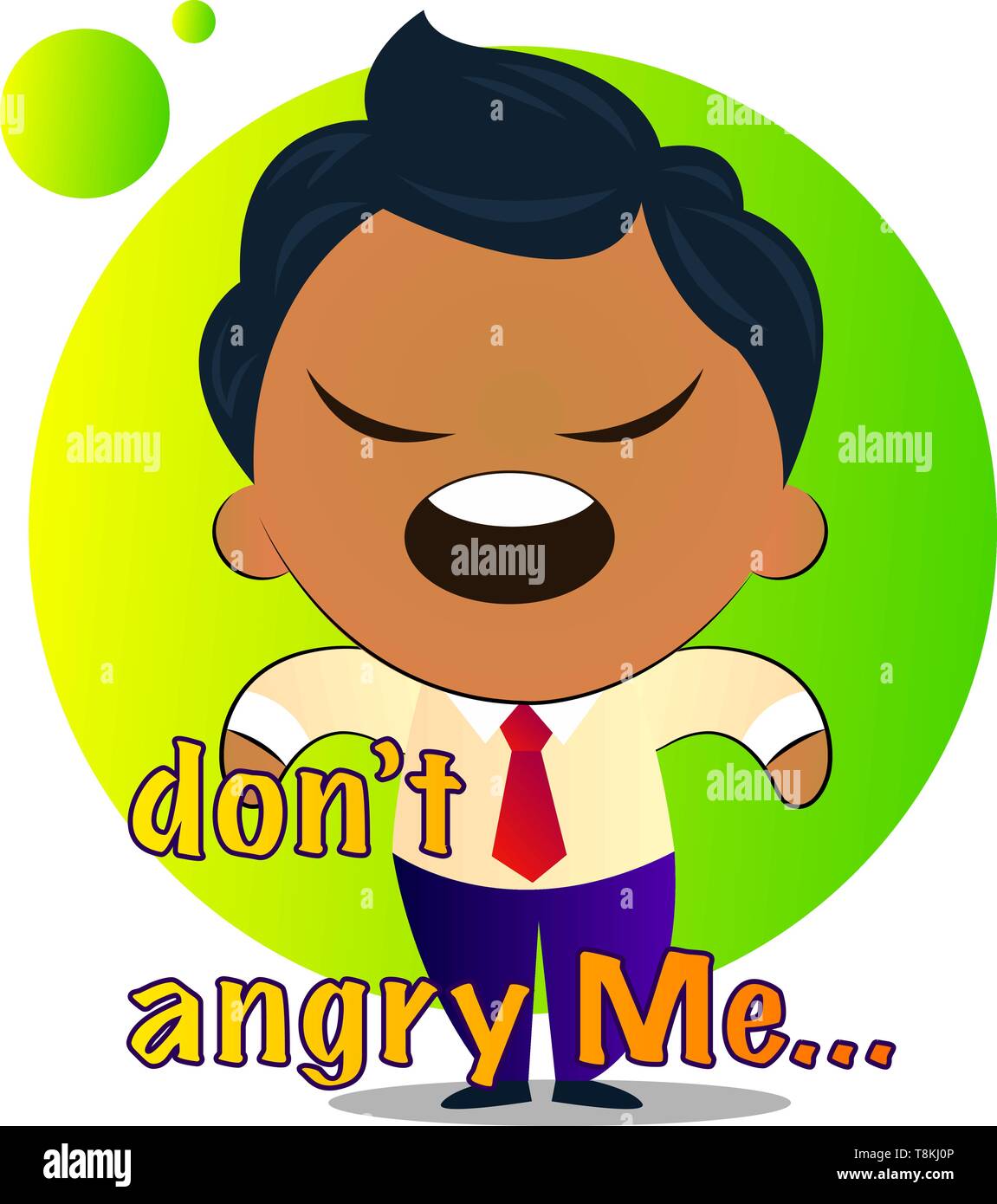 Boy in a suit with curly hair says don't angry me, illustration, vector on white background. Stock Vector