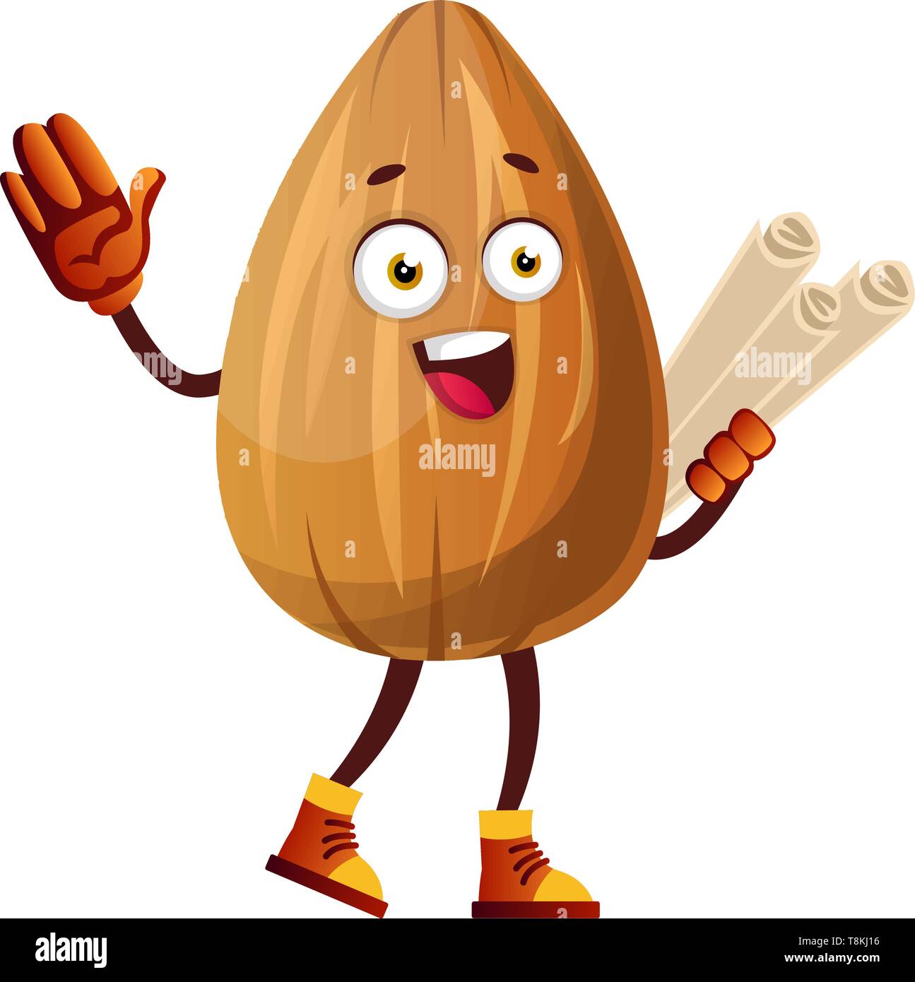 Cute brown almond carrying maps in his hand, illustration, vector on white background. Stock Vector