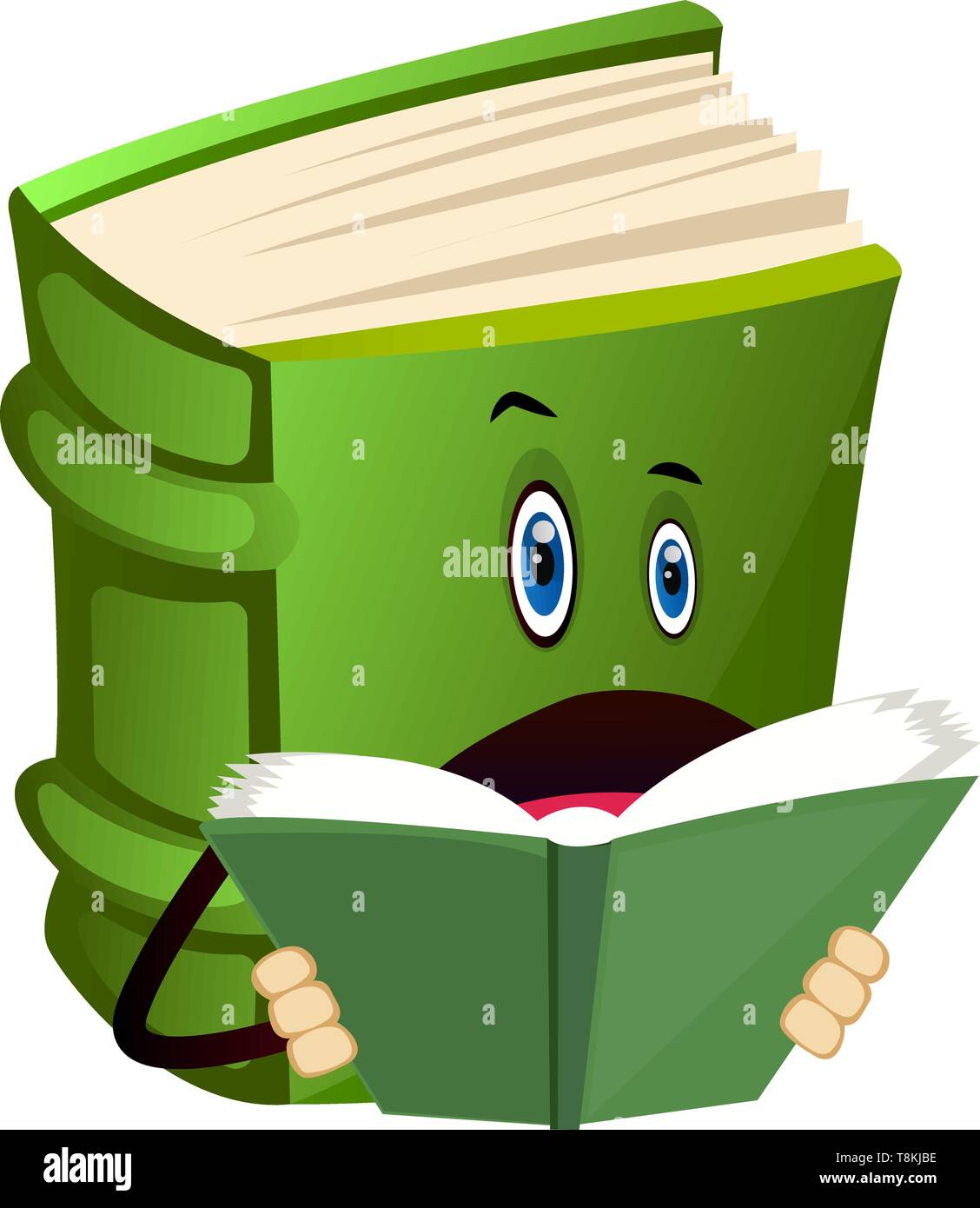 Green book is reading, illustration, vector on white background Stock