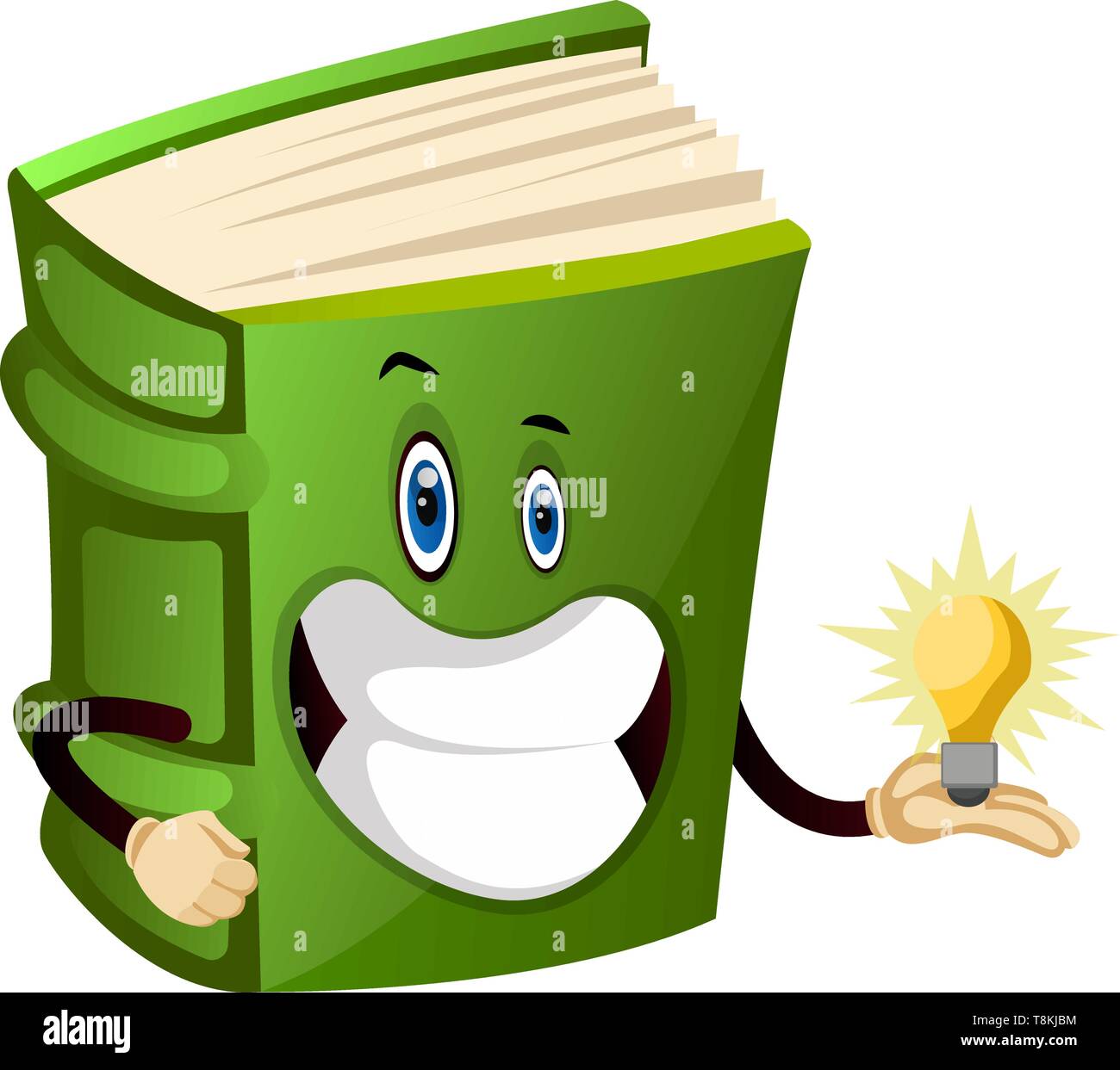 Green book has an idea, illustration, vector on white background. Stock Vector