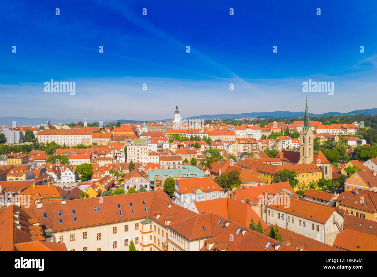 Croatia, panoramic view on Upper town in Zagreb, red roofs and palaces of old baroque center Stock Photo