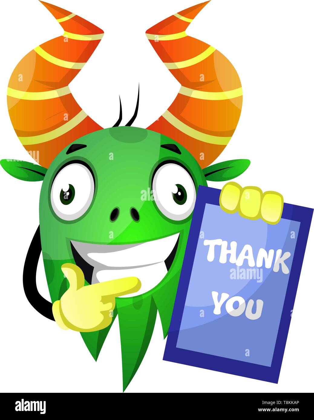 Monster with thank you board, illustration, vector on white background. Stock Vector