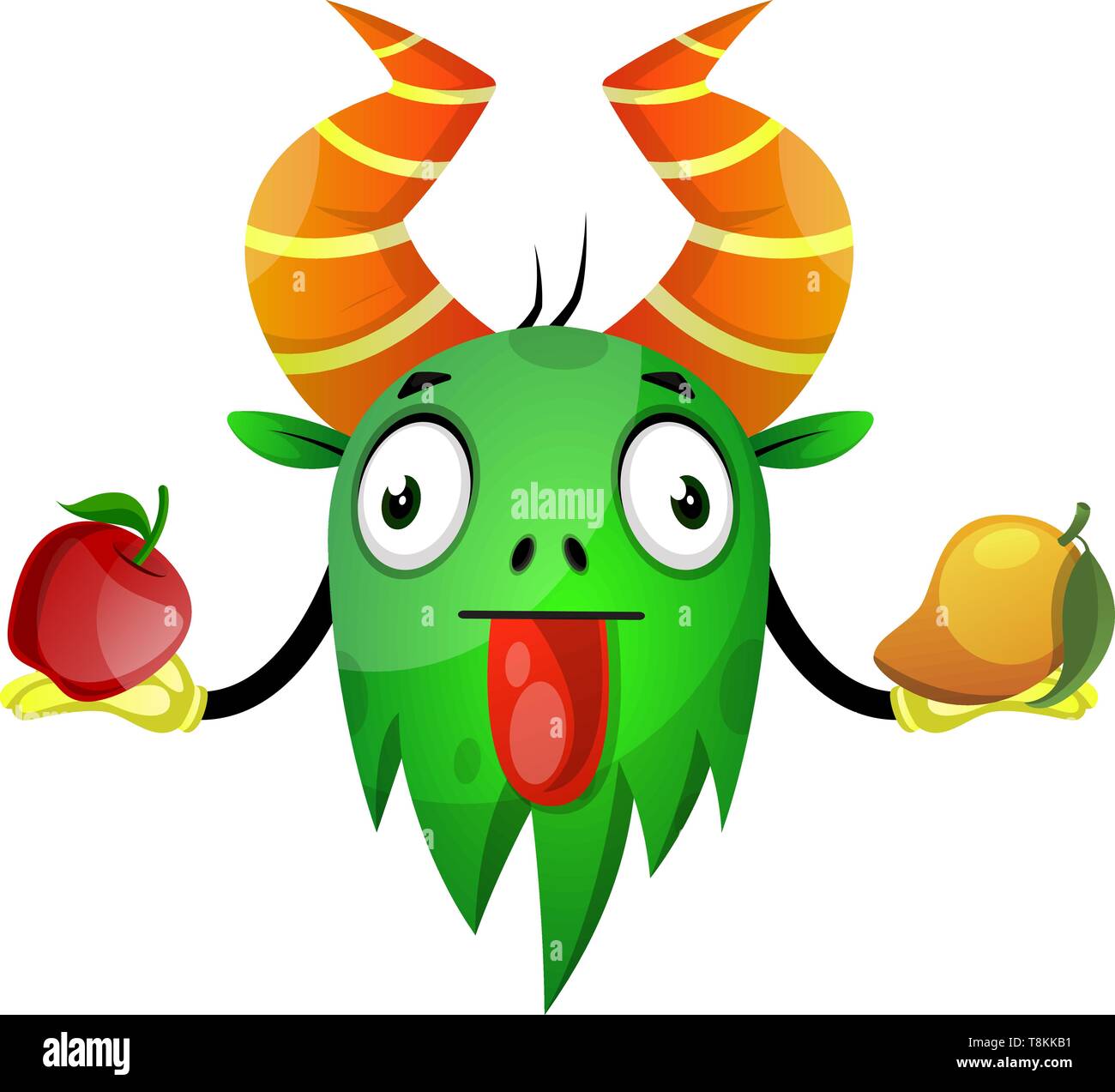 Monster holding fruits, illustration, vector on white background Stock