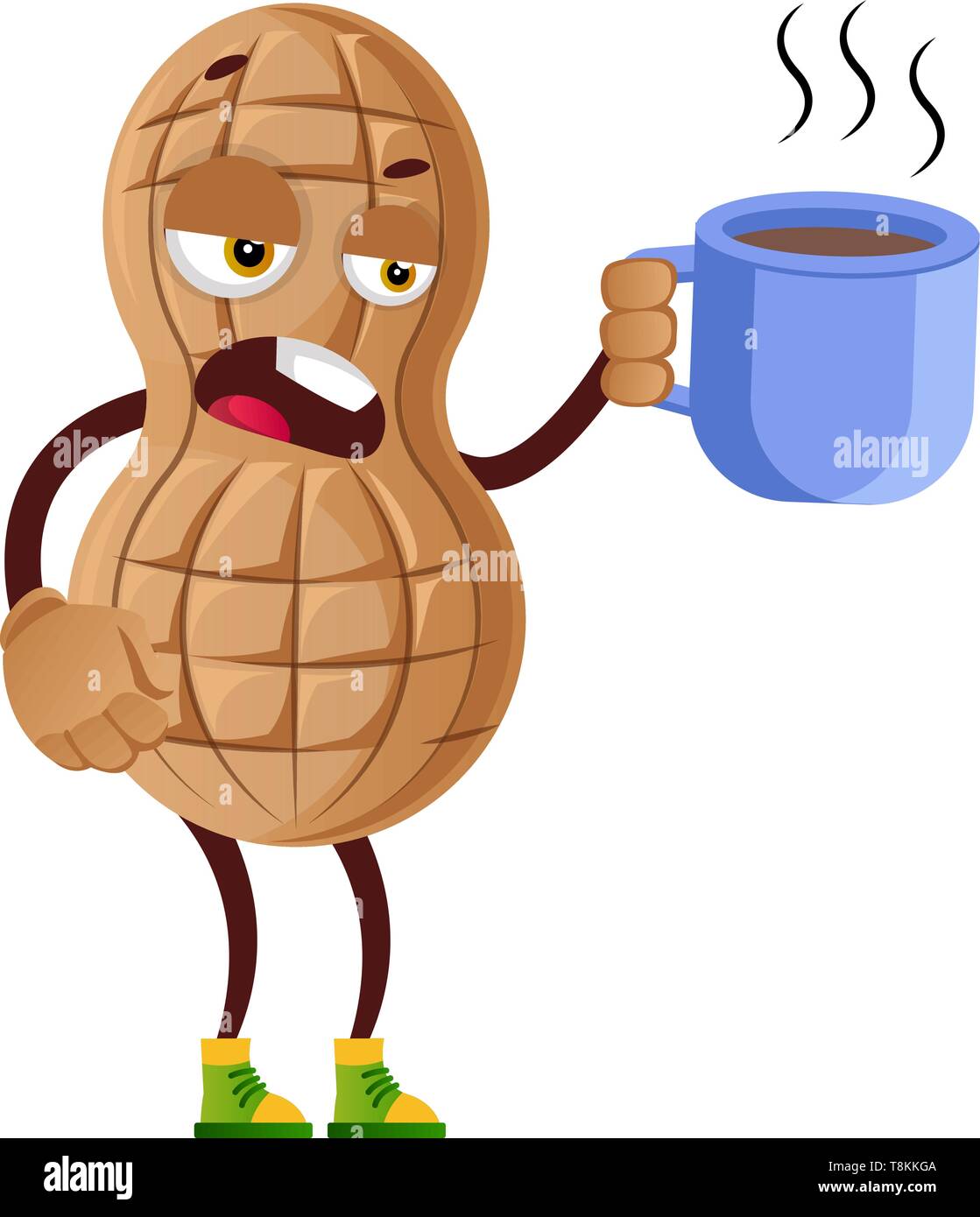 Peanut drinking coffee, illustration, vector on white background Stock
